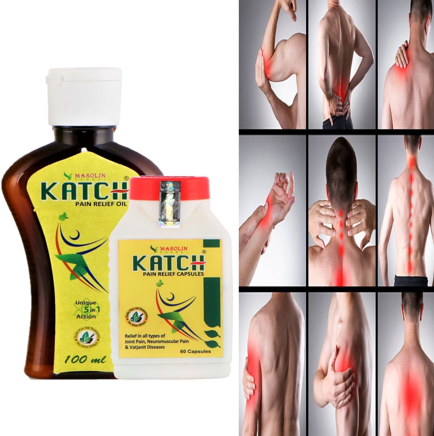 KATCH AYURVEDIC PAIN RELIEF MASSAGE OIL 100ML AND CAPSULES 60CAP Liquid-image-40