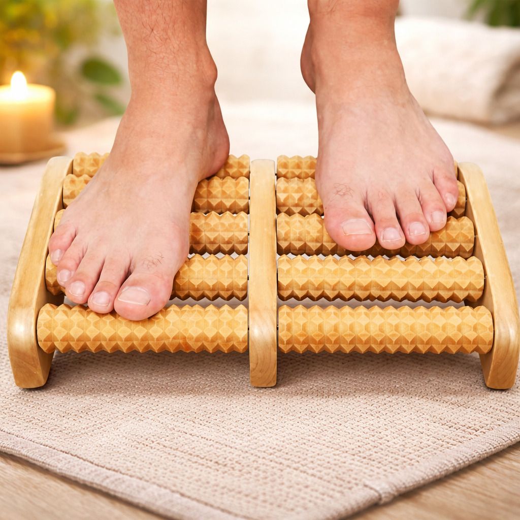 namra Wooden Foot Massager Roller Dual Acupressure Plaster & Patch-picture-6