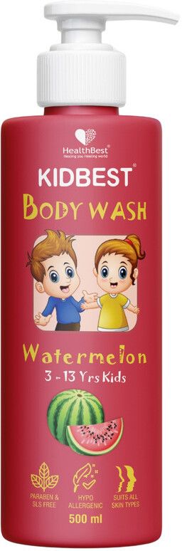 Kidbest Bodywash for Kids | Anti-Bacterial | Normal Skin, Sensitive Skin & Dry Skin | Tear, Paraben, SLS free | Watermelon Flavor | 500ml
