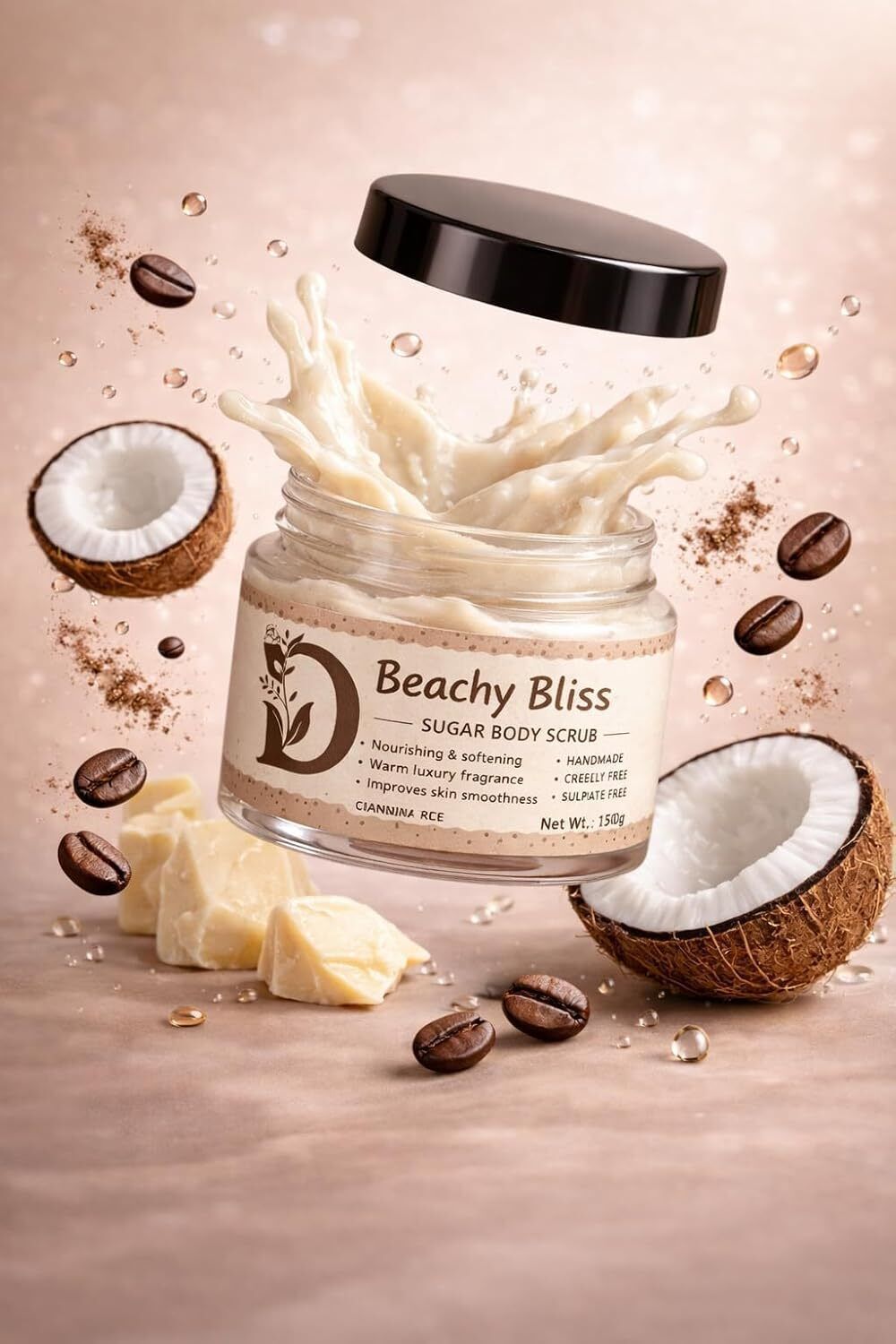 Beachy Bliss Sugar Body Scrub, Handmade Exfoliating Body Polish with Coconut-image-19