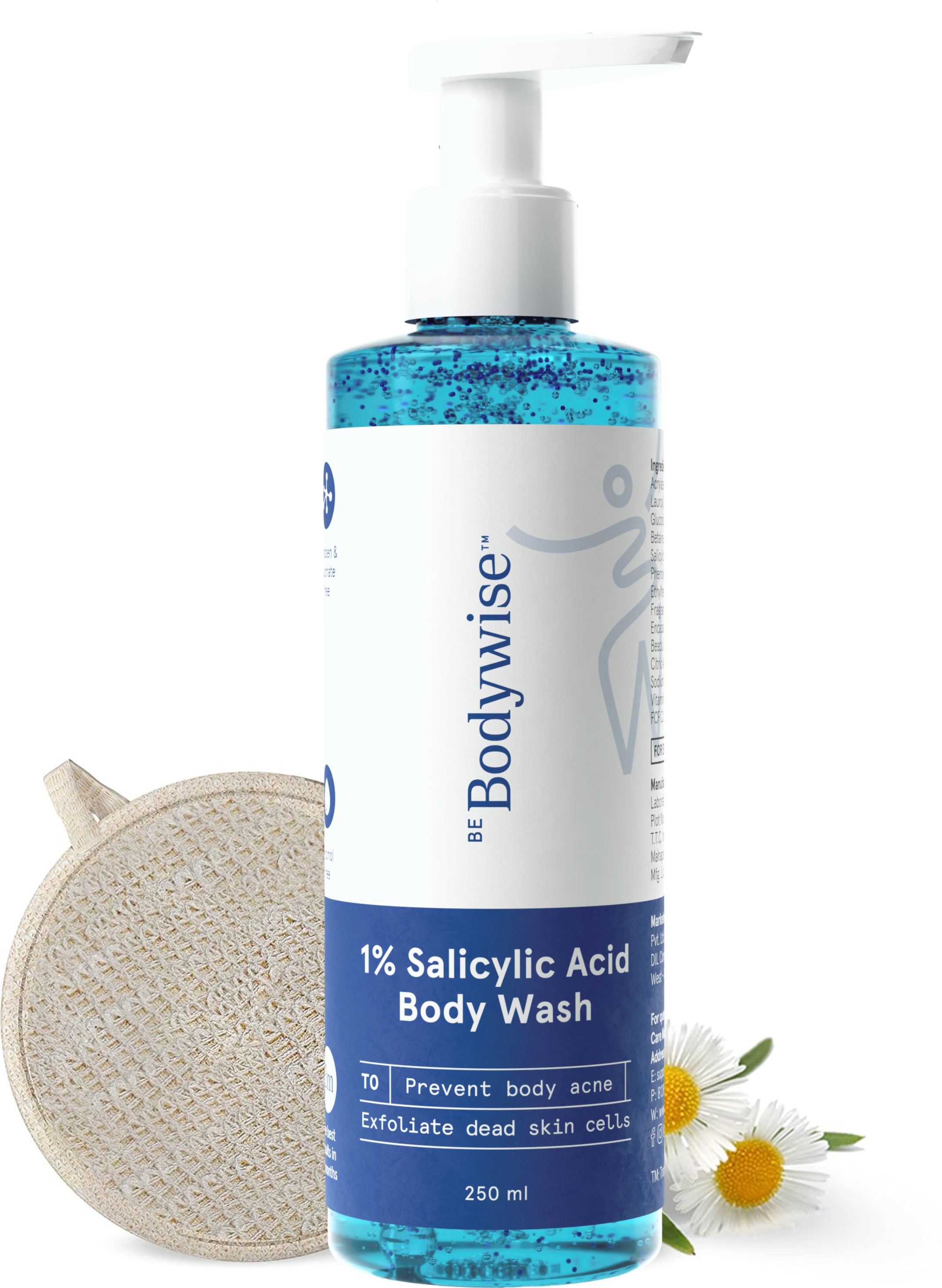 1% Salicylic Acid Body Wash 250ml with Natural Loofah for Body Acne | Shower Gel