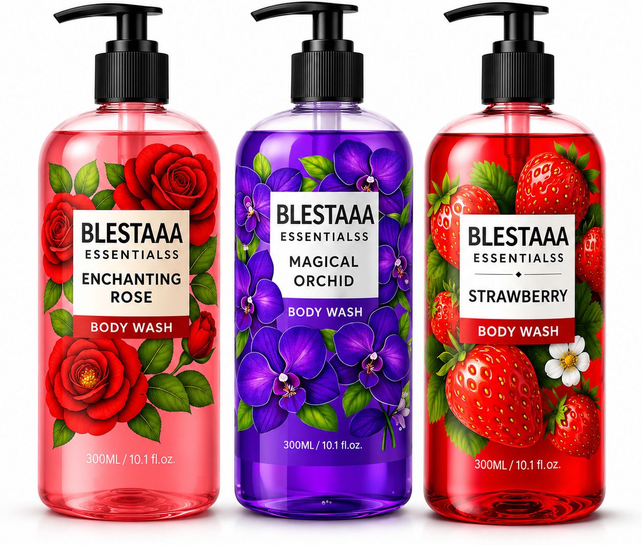 blestaaa essentialss Strawberry, Rose & Orchid Body Wash Combo Pack for Soft & Fresh Skin Care-picture-10