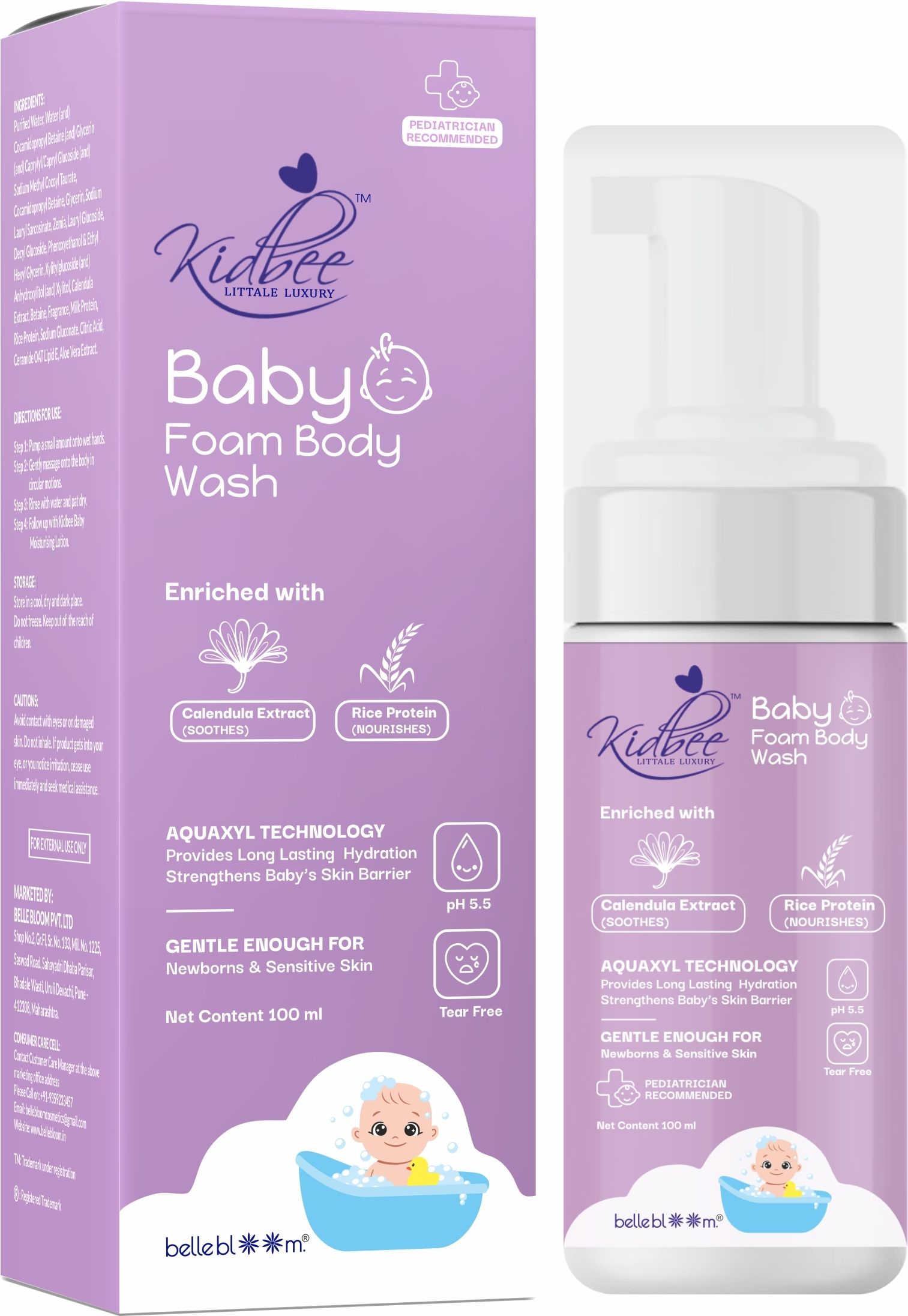 kidbee Baby Foam Body Wash with Calendula Extract and Rice Protein, Tear Free, 100 ml-picture-19