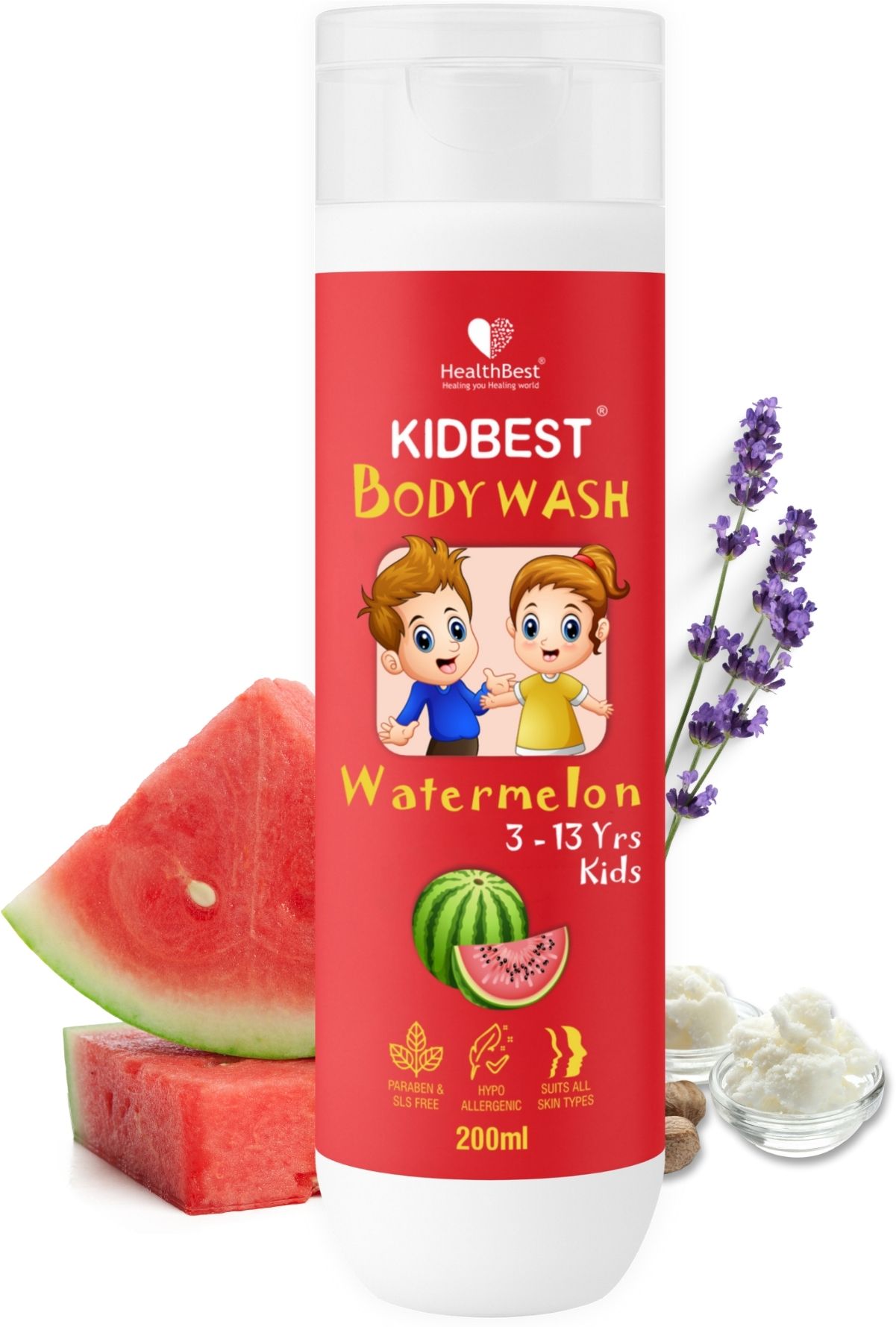 Kidbest Body Wash Shower Gel for Kids Tear, Paraben, SLS free Watermelon Flavor-image-17