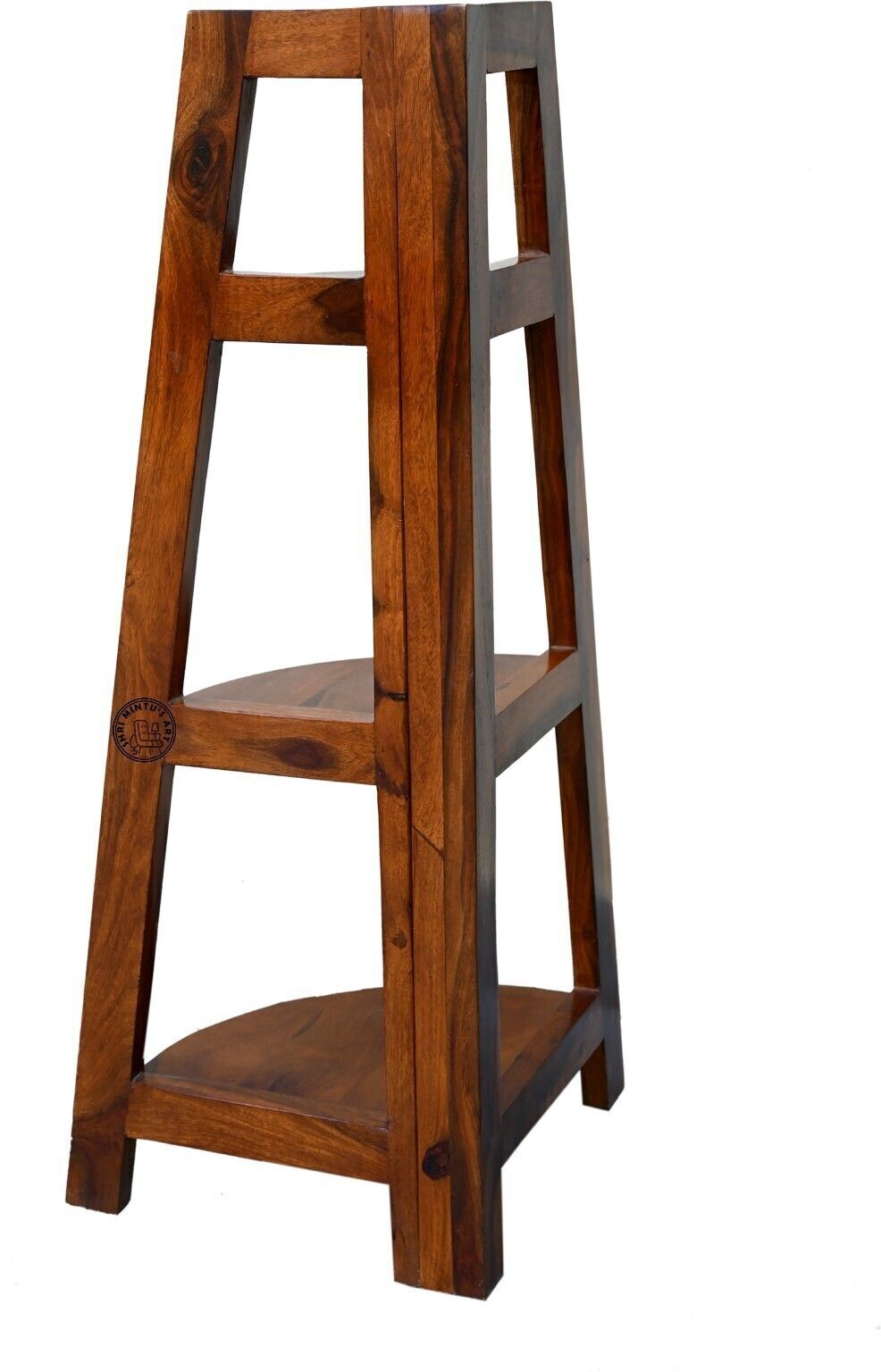 shri mintu's art Sheesham Wood Corner Ladder| Decorative 3 Tier Ladder Shelf for Home & Office Solid Wood Open Book Shelf-picture-12