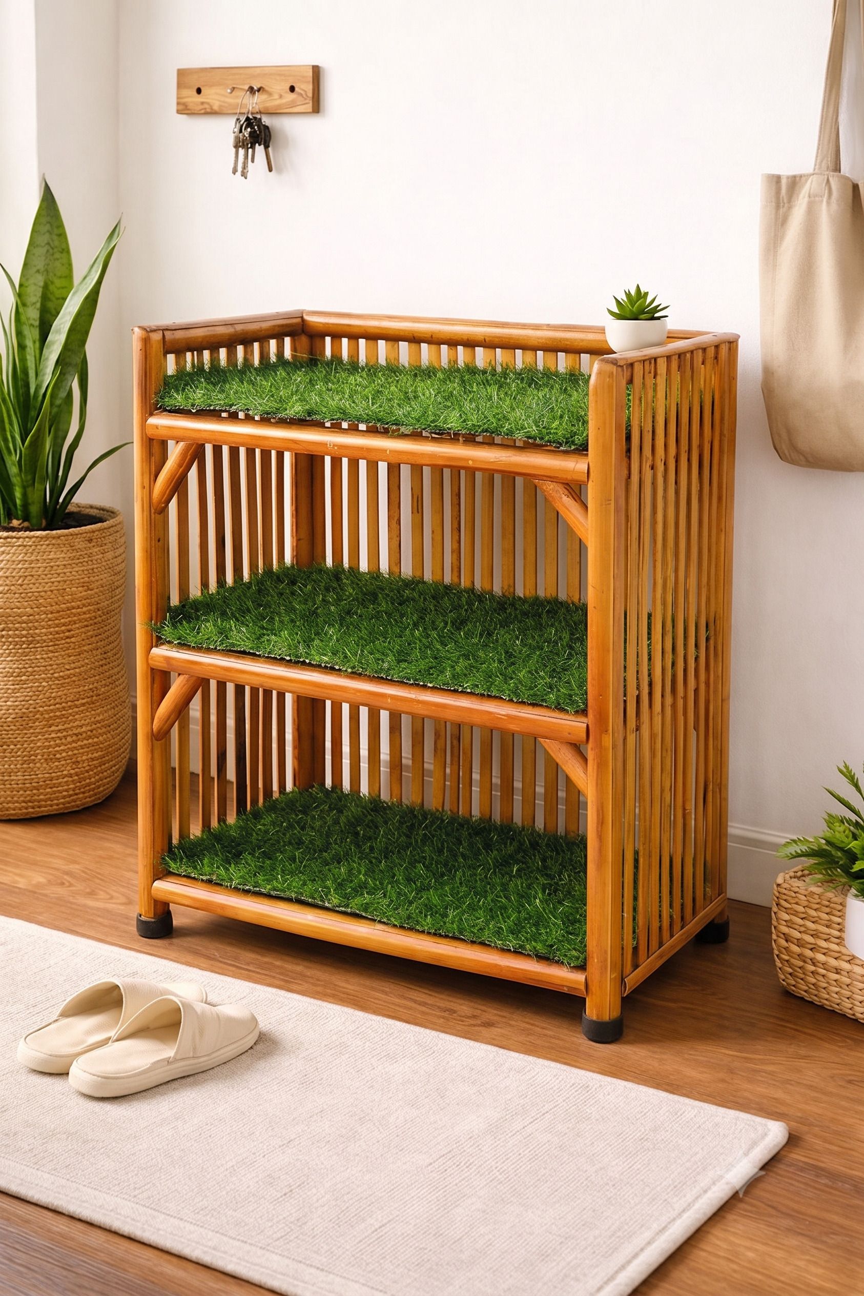 evra Wood, Bamboo,Cane Grass Book shelf chappal stand for office,multipurpose use Cane Semi-Open Book Shelf-picture-2