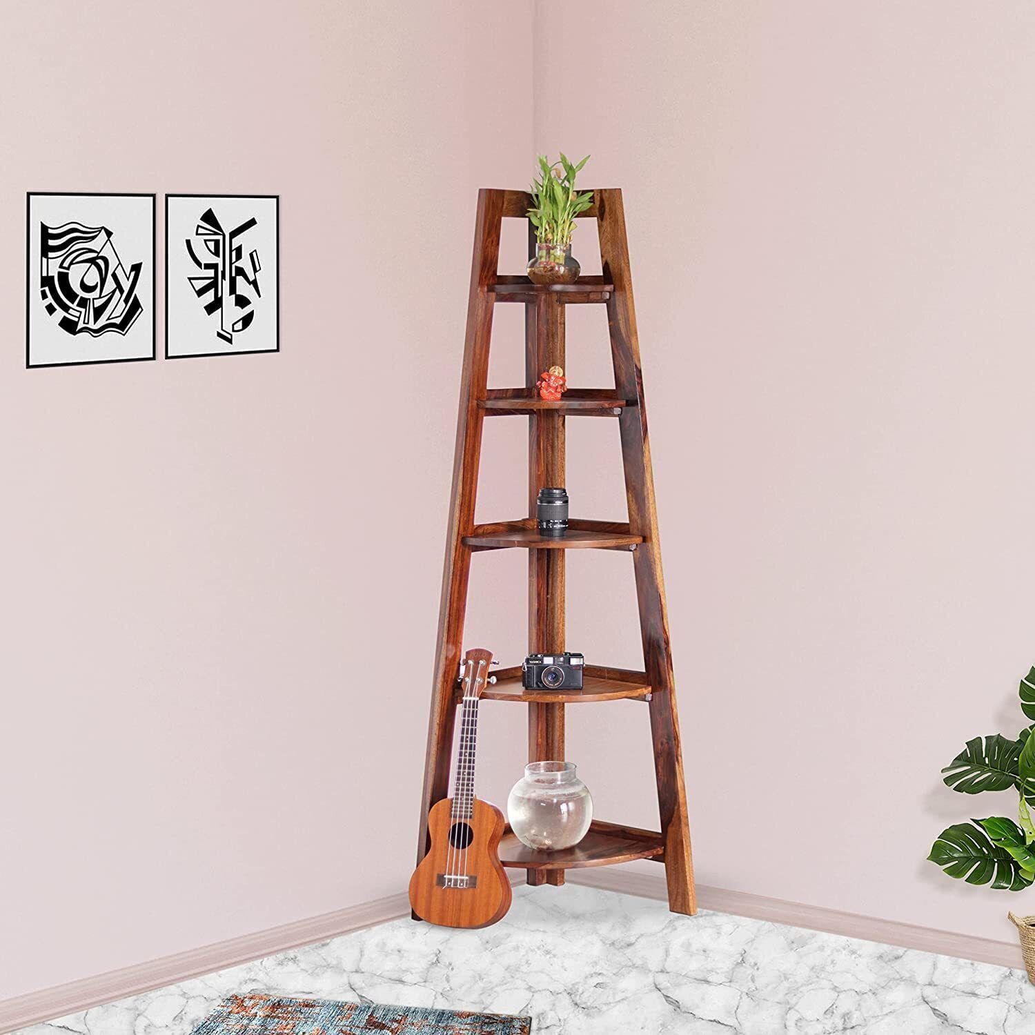 Sheesham Foldable Open 5 Step Ladder Book Shelf/Rack/Corner Storage Rack Shelf Solid Wood Open Book Shelf-image-17