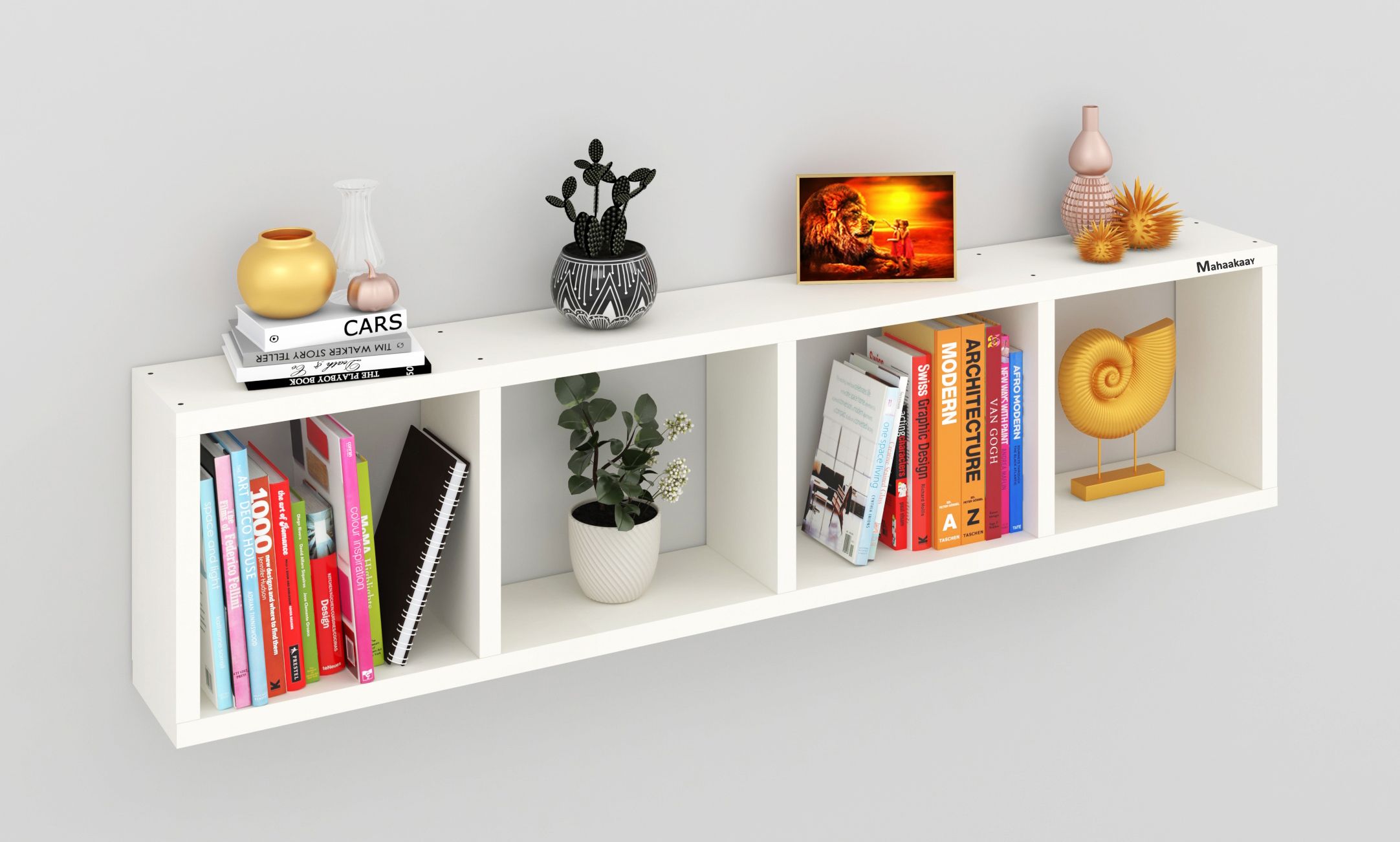 mahaakaay Royal Free Standing Wall Mounted Bookcase Book Shelf Display Rack White Engineered Wood Open Book Shelf-picture-10