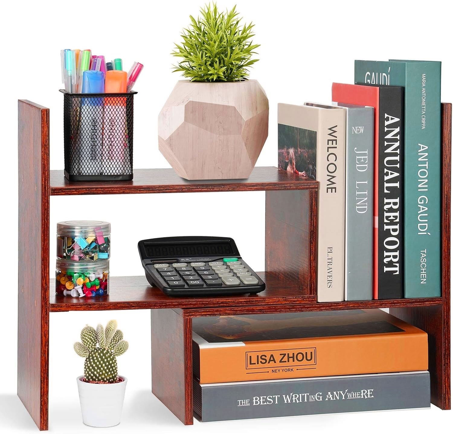 Dime Store Adjustable Book Shelf/Book Stand/Book Rack Desktop Storage Engineered Wood Open Book Shelf-picture-19