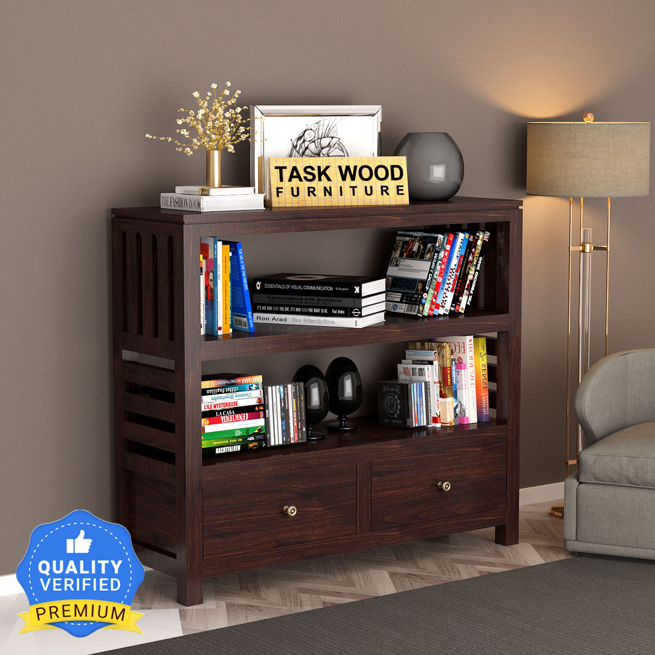 taskwood furniture Solid Sheesham Wood Semi Open Book Shelf For Study Room/ Library/ Office | Solid Wood Semi-Open Book Shelf-picture-22