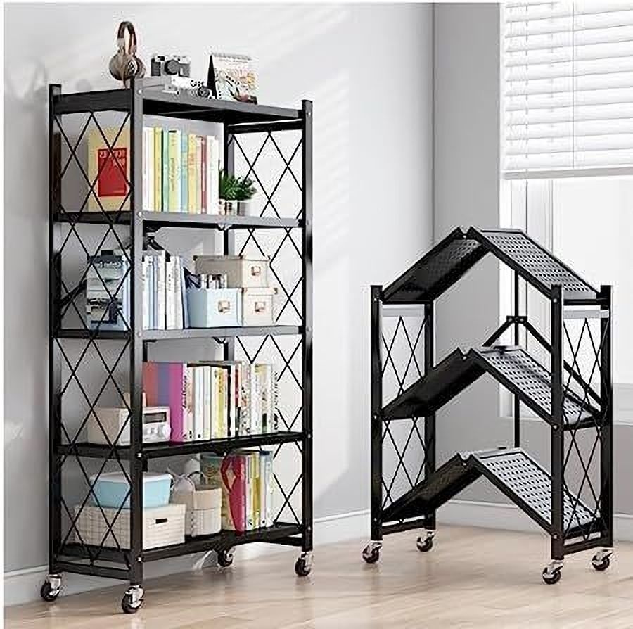 Foldable Storage Rack/Organiser, Book Shelf for Living Room,Office(Black,5Layer) Metal Open Book Shelf-image-21