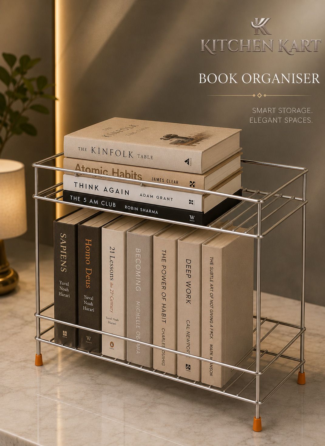 kitchen kart Stainless Steel 2 Layered book Shelf Book Rack for Home Metal Open Book Shelf-picture-1