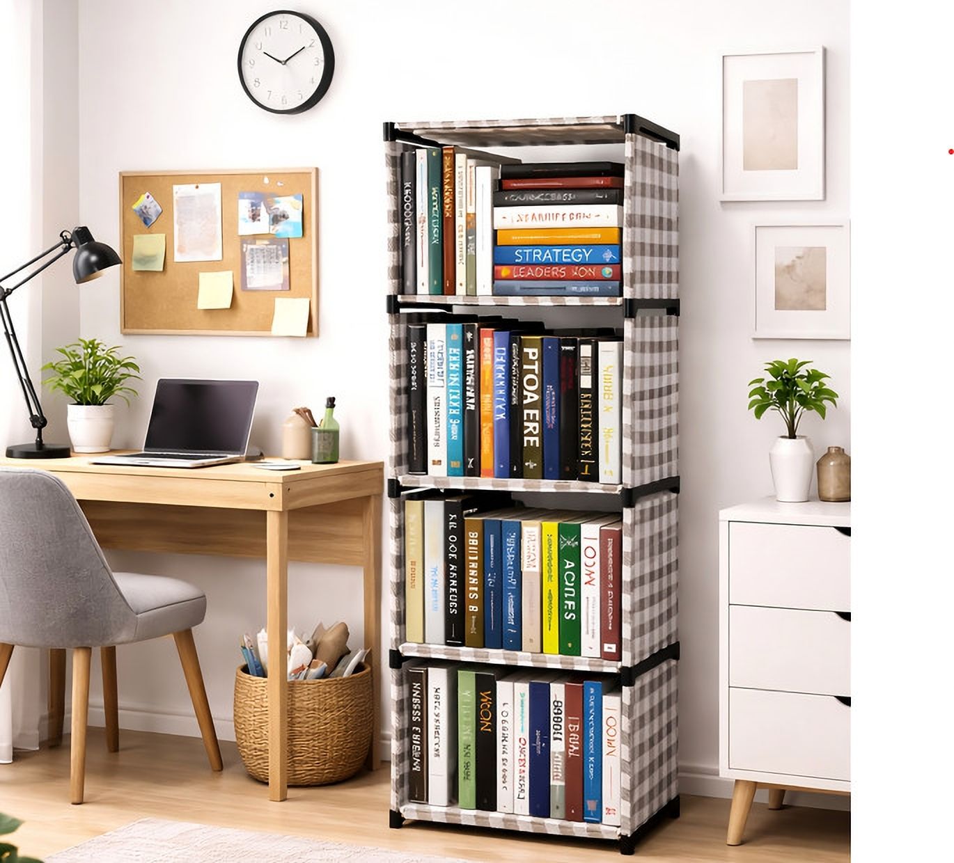 lotspek 5 Tier Book Shelf Rack Portable Foldable Organizer Fabric Storage Stand Plastic Open Book Shelf-picture-10