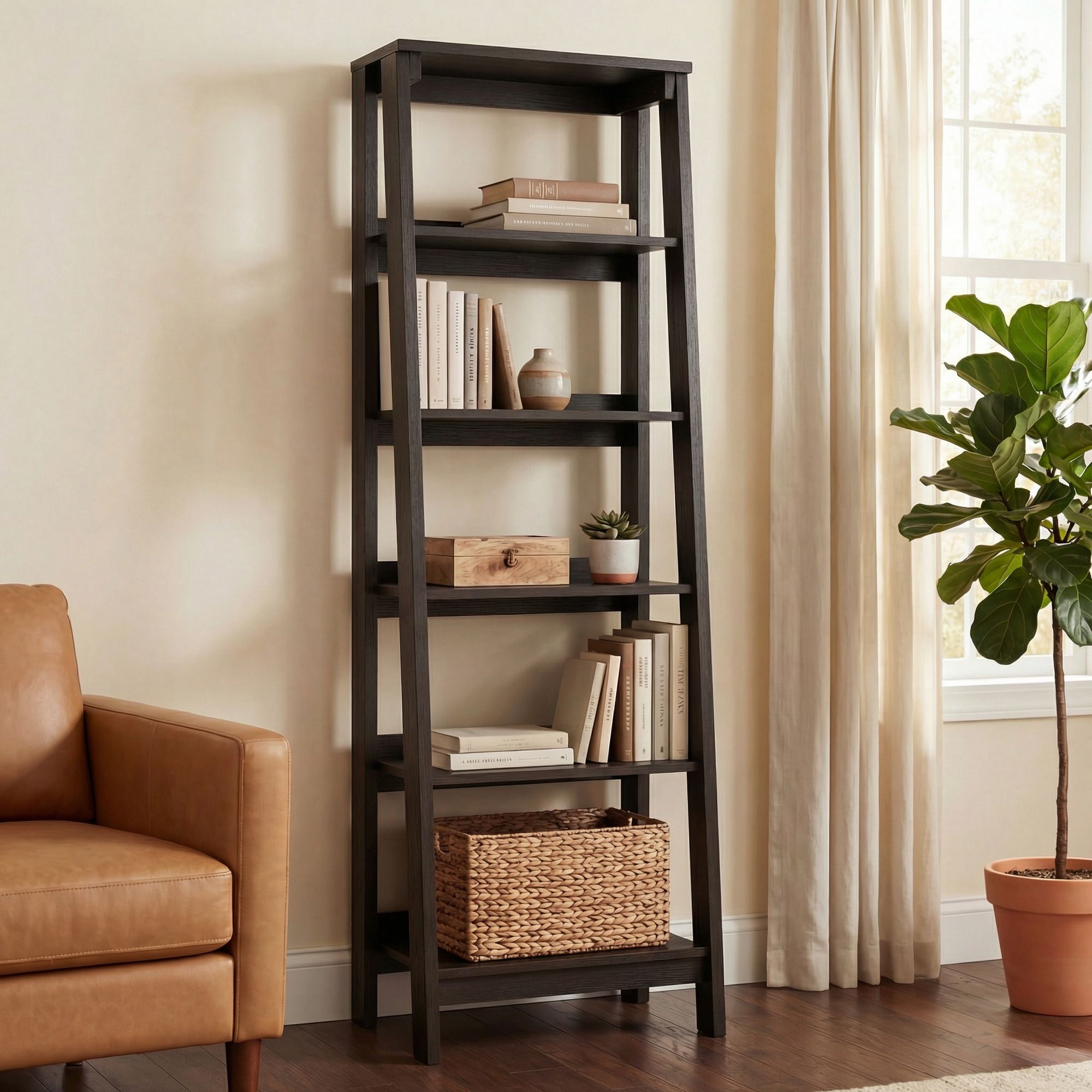 raywud Harlow Ladder Engineered Wood Open Book Shelf-picture-19