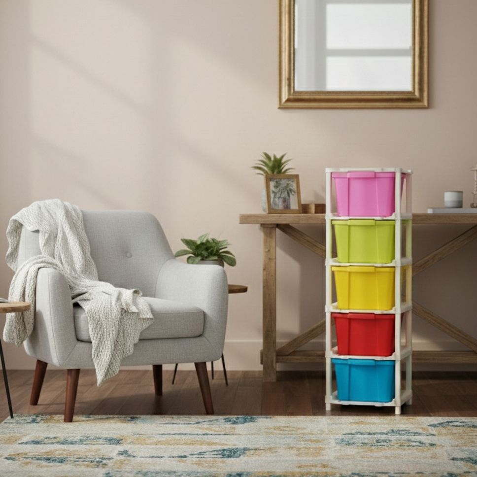 Storage cabinet Easy Assembly Design Plastic Open Book Shelf-image-2
