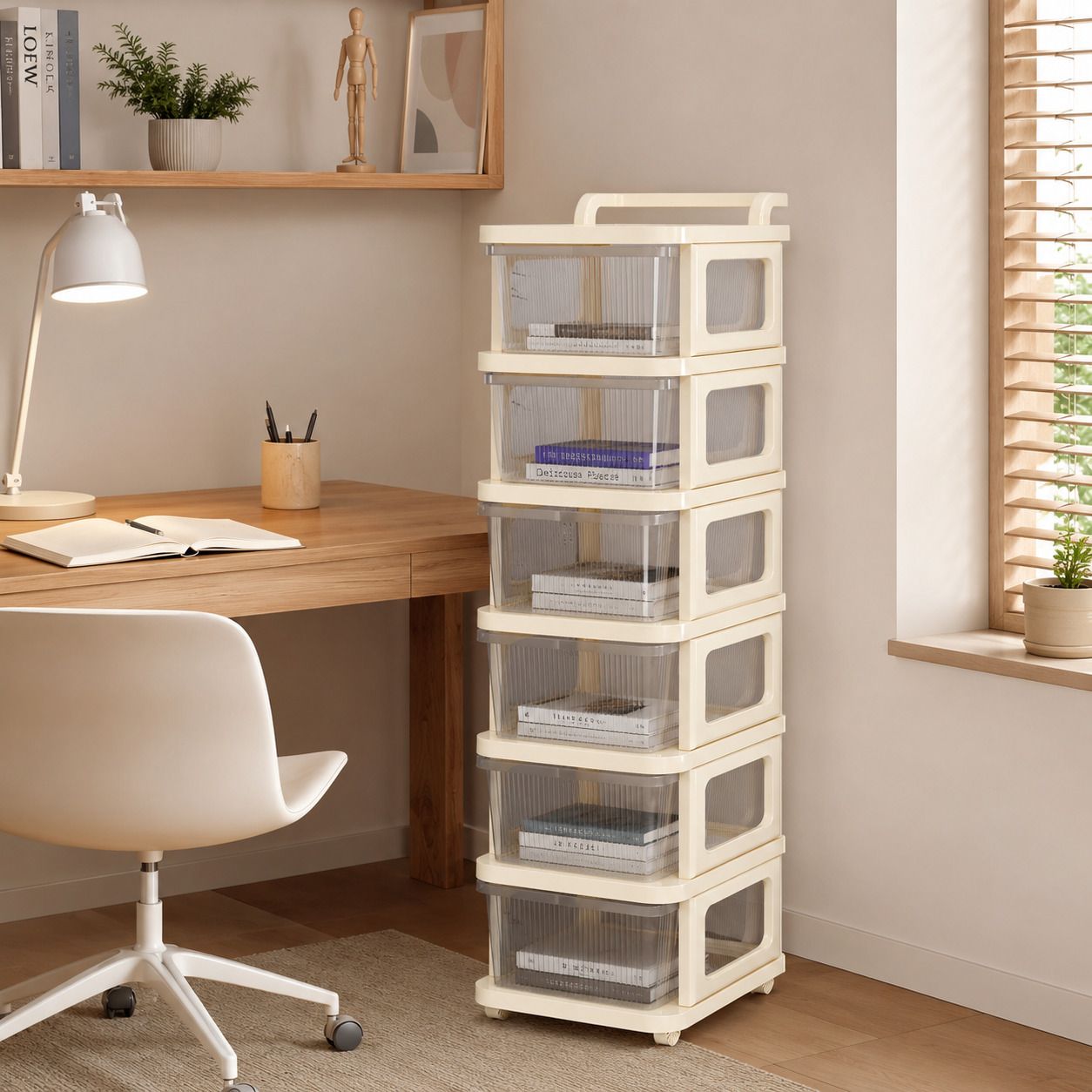 6 LAYER Foldable Transparent Plastic Book Shelf Storage Cabinet Plastic Semi-Open Book Shelf-image-36