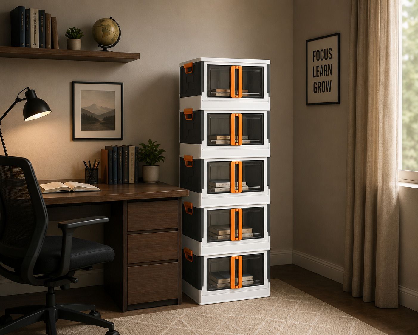 5 LAYER 2 Door Foldable Plastic Book Shelf Storage Cabinet Plastic Semi-Open Book Shelf-image-19
