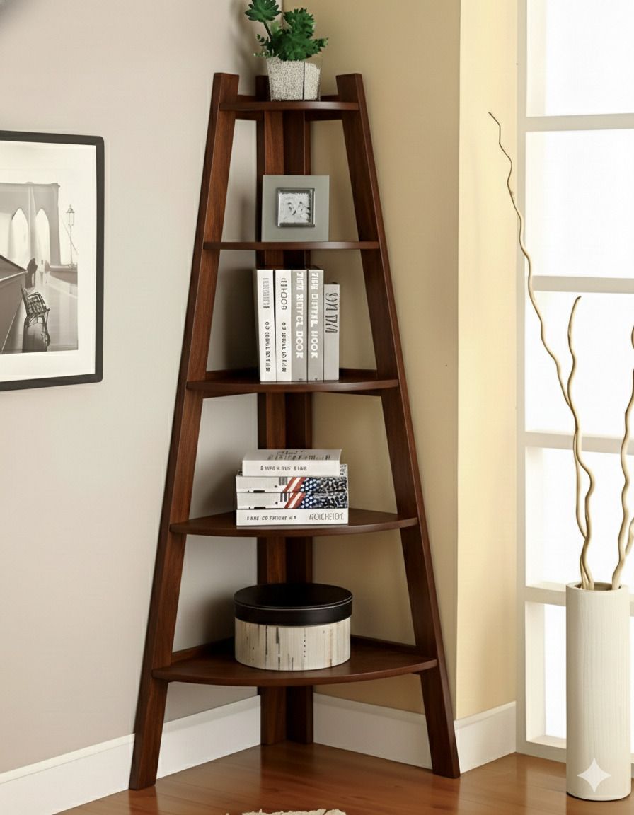 shree jeen mata enterprises Solid Sheesham Wood Book Shelf/Corner Ladder Shelf With 5 Shelves For Study Room Solid Wood Open Book Shelf-picture-32