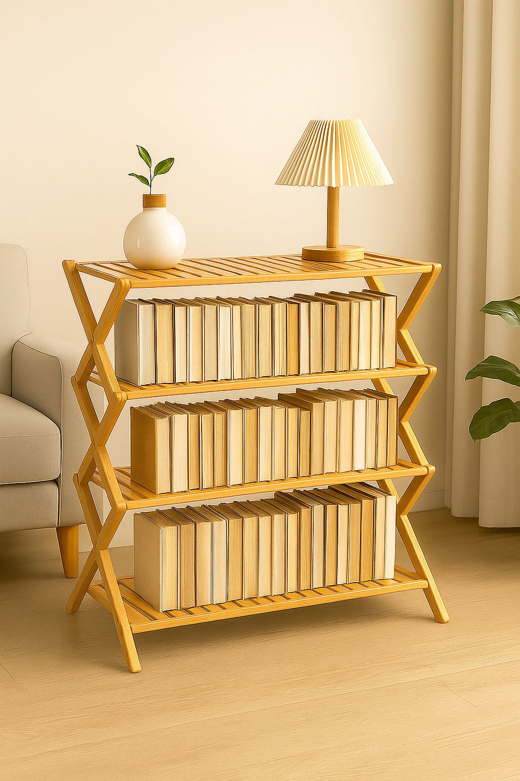 krishyam ® Multipurpose Wooden Bamboo Rack – Foldable Bookshelf & Shoe Organizer Bamboo Open Book Shelf-picture-16