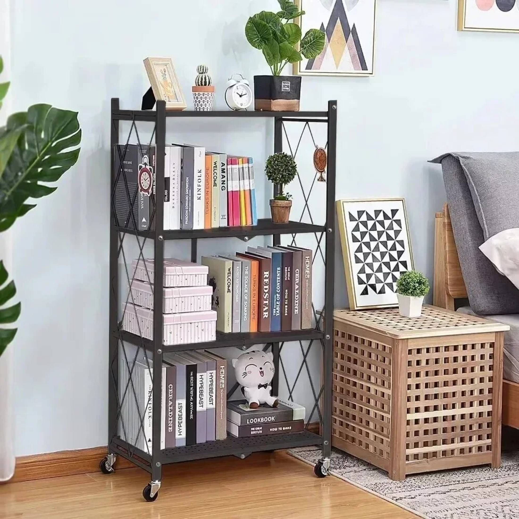 Plastic Metal 4 Shelf Book Shelf Organizer Basket Organizer Multipurpose Metal Close Book Shelf-image-18