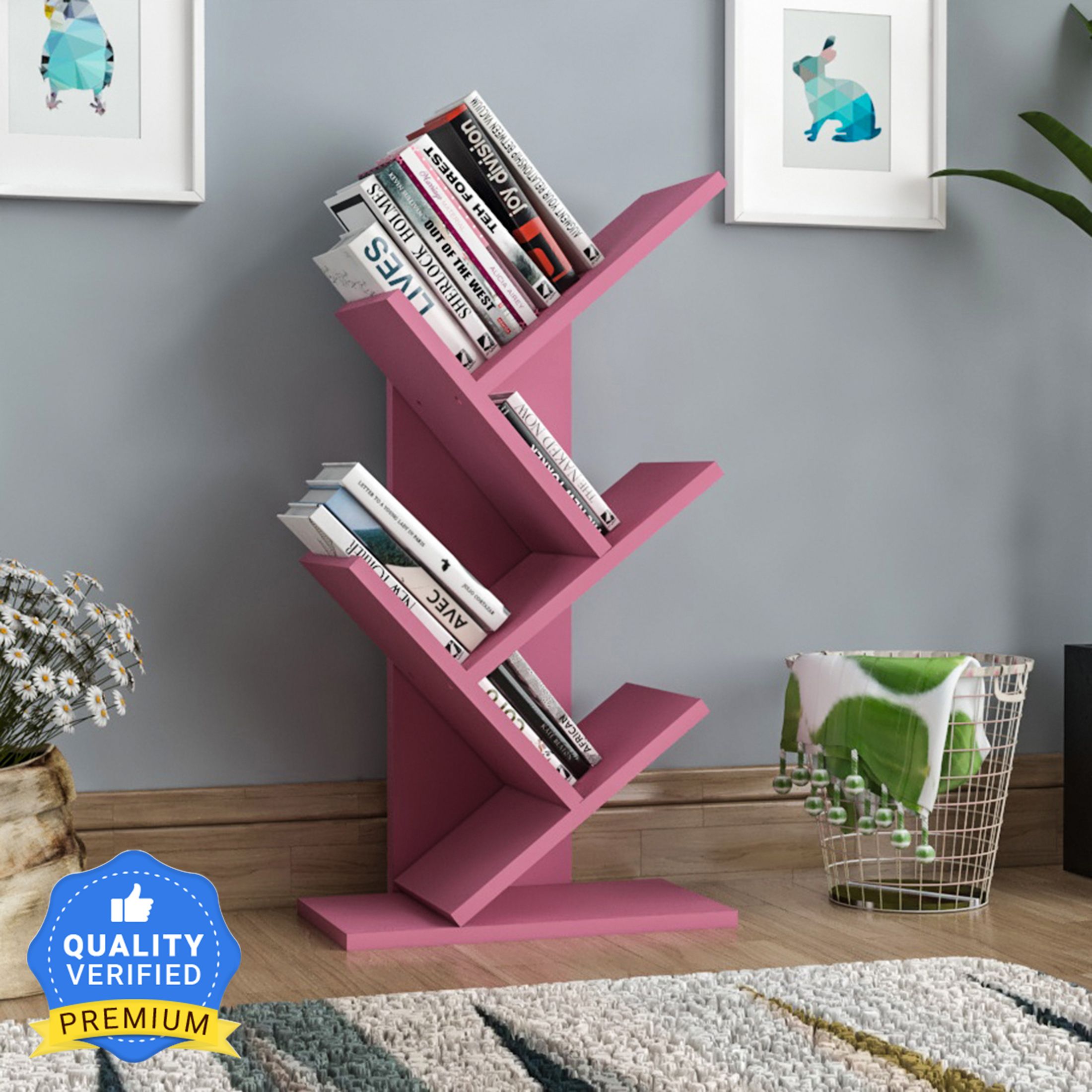 Engineered Wood Tree Shape Book Shelf Suitable For Small Books | Engineered Wood Open Book Shelf-image-39
