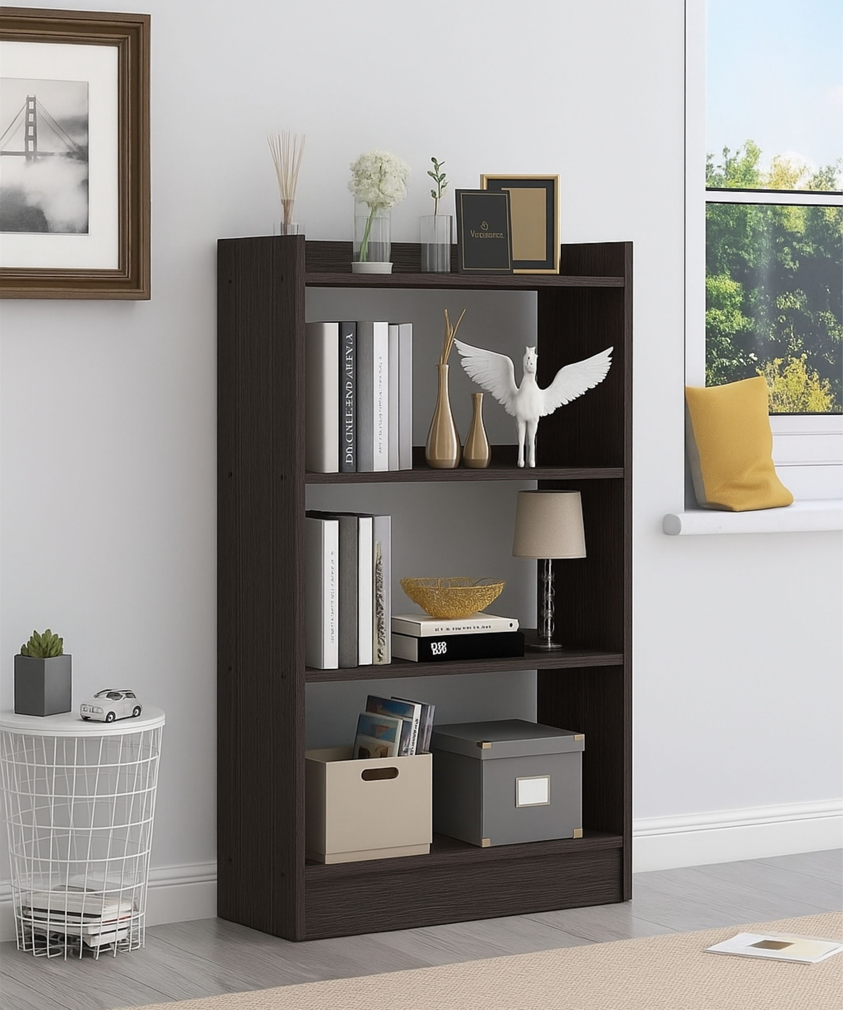 Large 4-Tier Wooden Book Shelf for Kids, Study & Living Room Engineered Wood Open Book Shelf