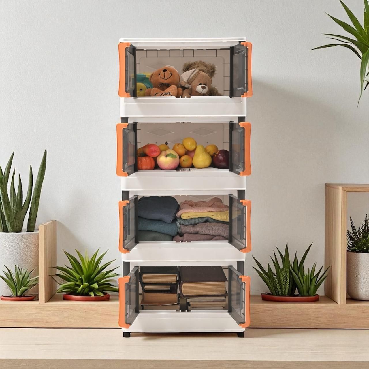 alitex 4 LAYER Foldable storage Plastic Semi-Open Book Shelf-picture-21