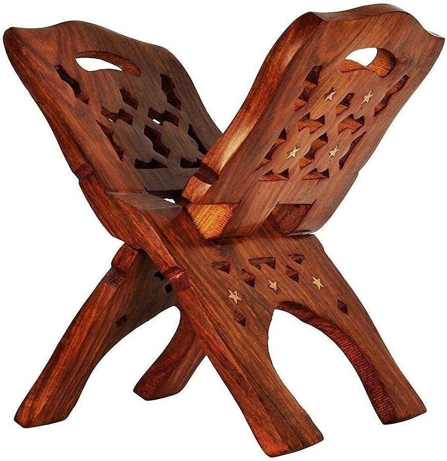Wooden Holy Study Book Stand for Ramayan, Gita, Quran Bible Solid Wood Open Book Shelf