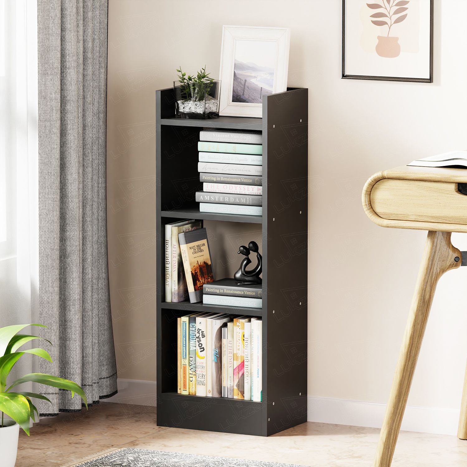 lukzer Multipurpose Rack MR-010 Black Engineered Wood Open Book Shelf-picture-16