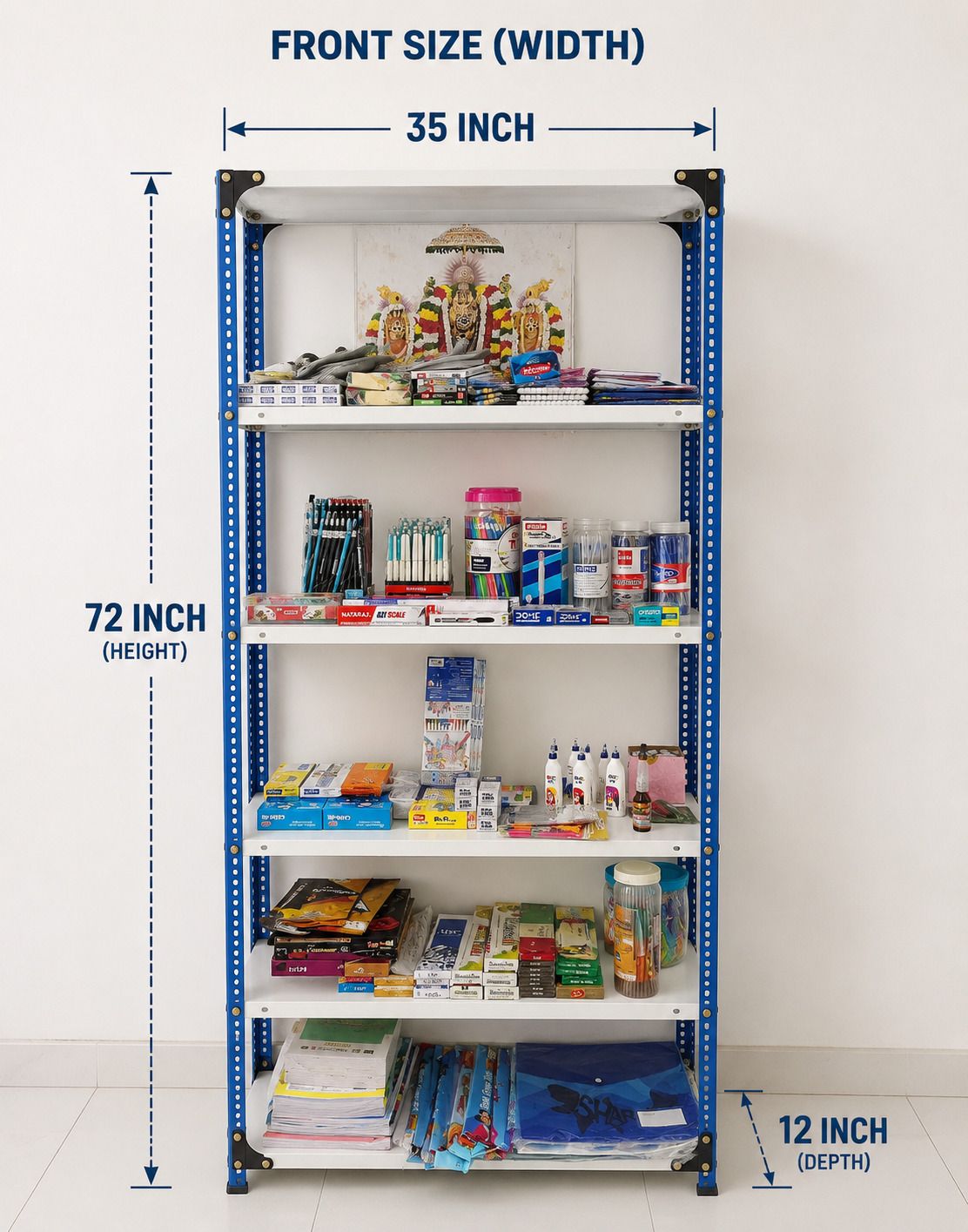 joufler store Modern Metal Storage Rack | 6 Shelf 72 Inch Height x 35 Inch x 9 Inch Metal Open Book Shelf-picture-12