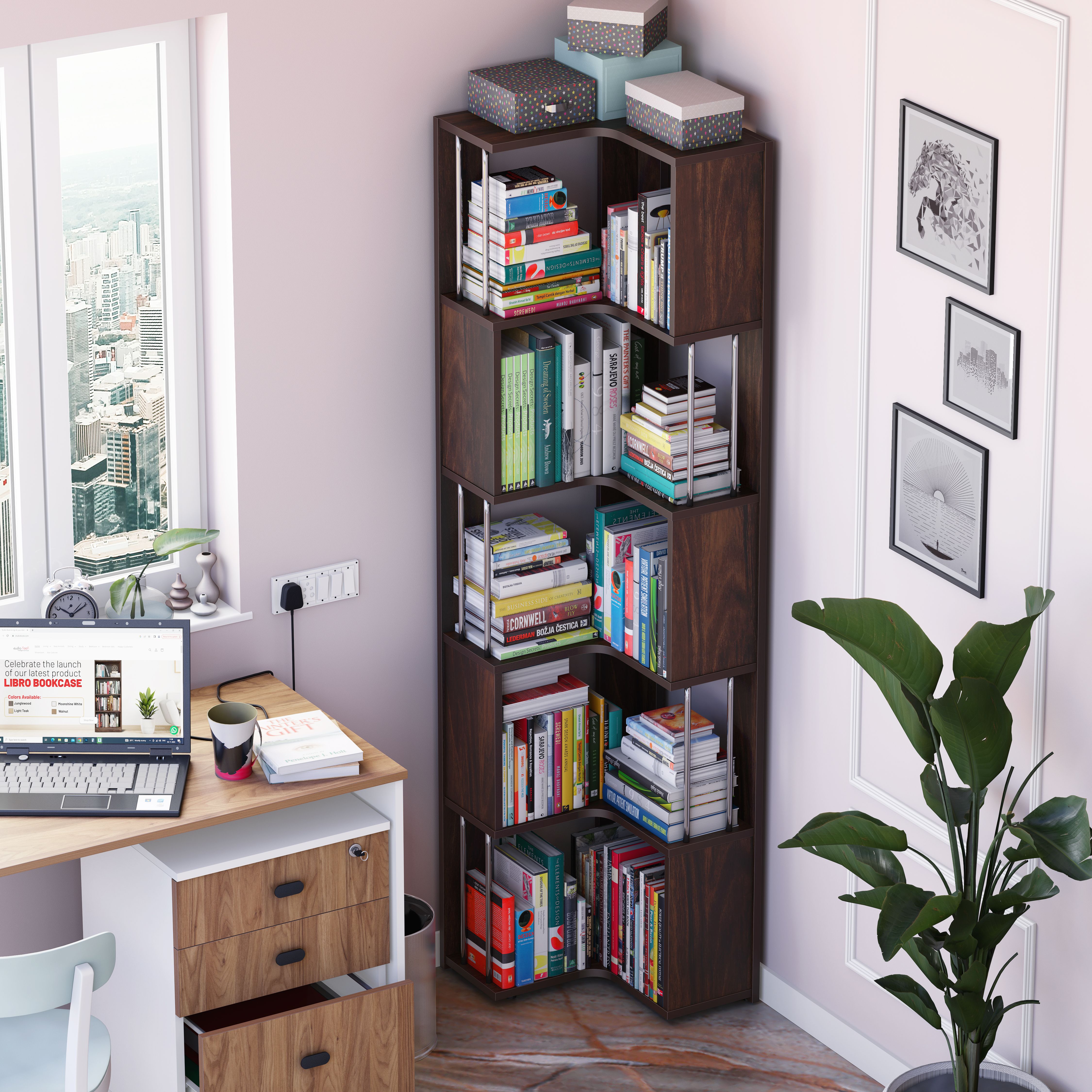 studio kook Vista Corner Bookshelf Engineered Wood Open Book Shelf-picture-21