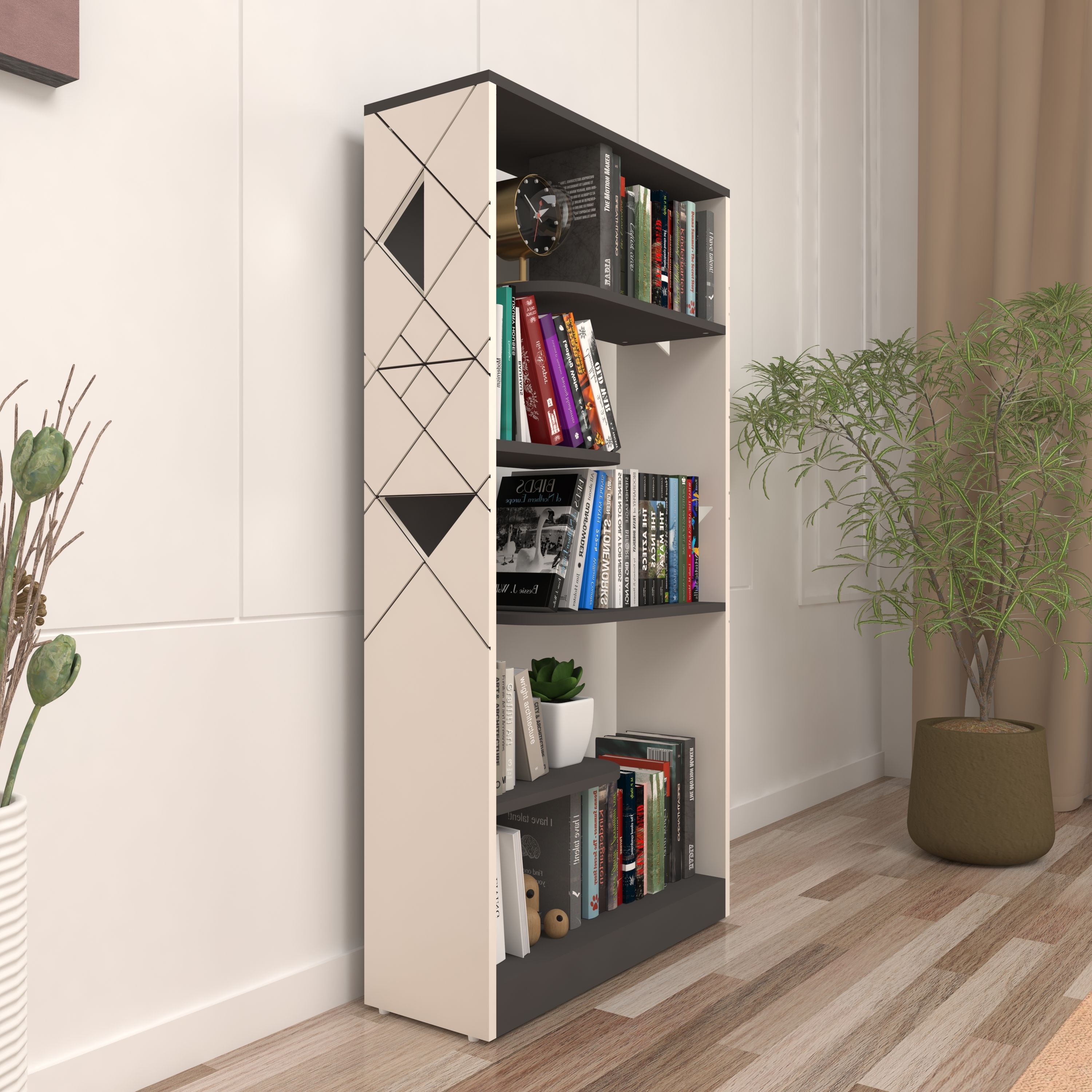 Zeno Designer Wooden Bookshelf | Engineered Wood Open Book Shelf-image-32