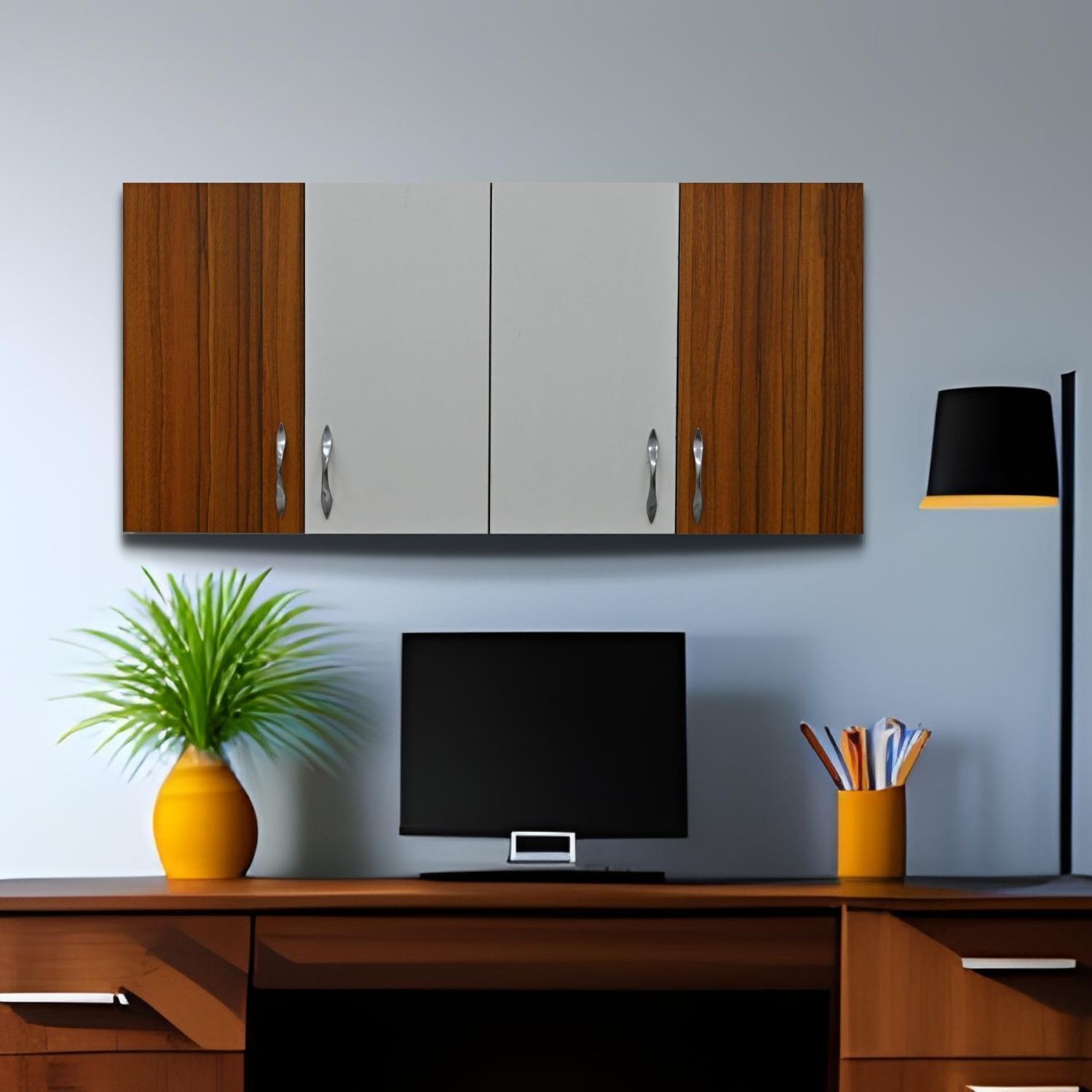 speciality panels 4 Doors Modular Wall Cabinet with 10 years guarantee against Borer & Termites Engineered Wood Close Book Shelf-picture-13