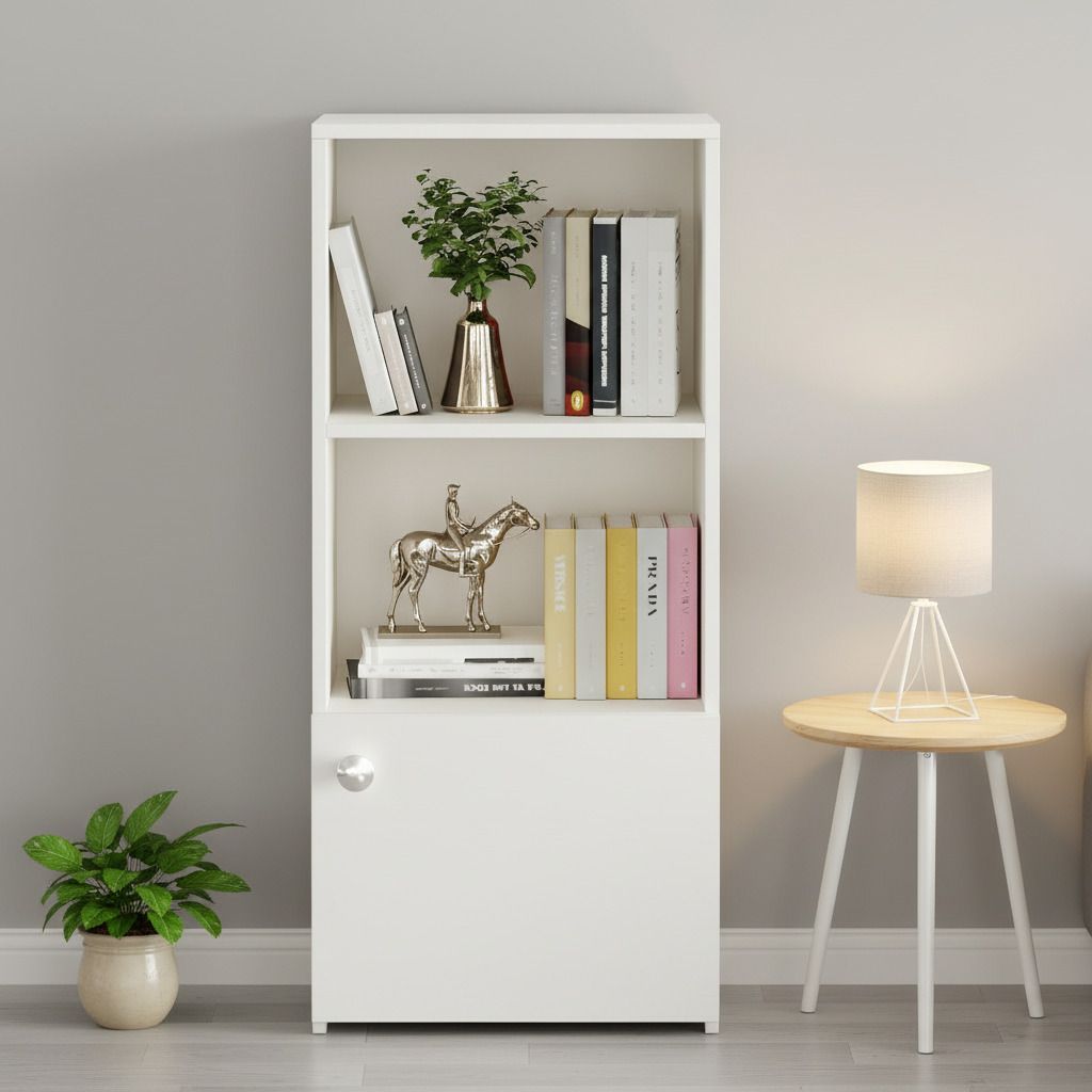 furneaser Vivid Wooden Multipurpose Bookcase Display Storage Rack Stand Cabinet with Door, Engineered Wood Semi-Open Book Shelf-picture-25