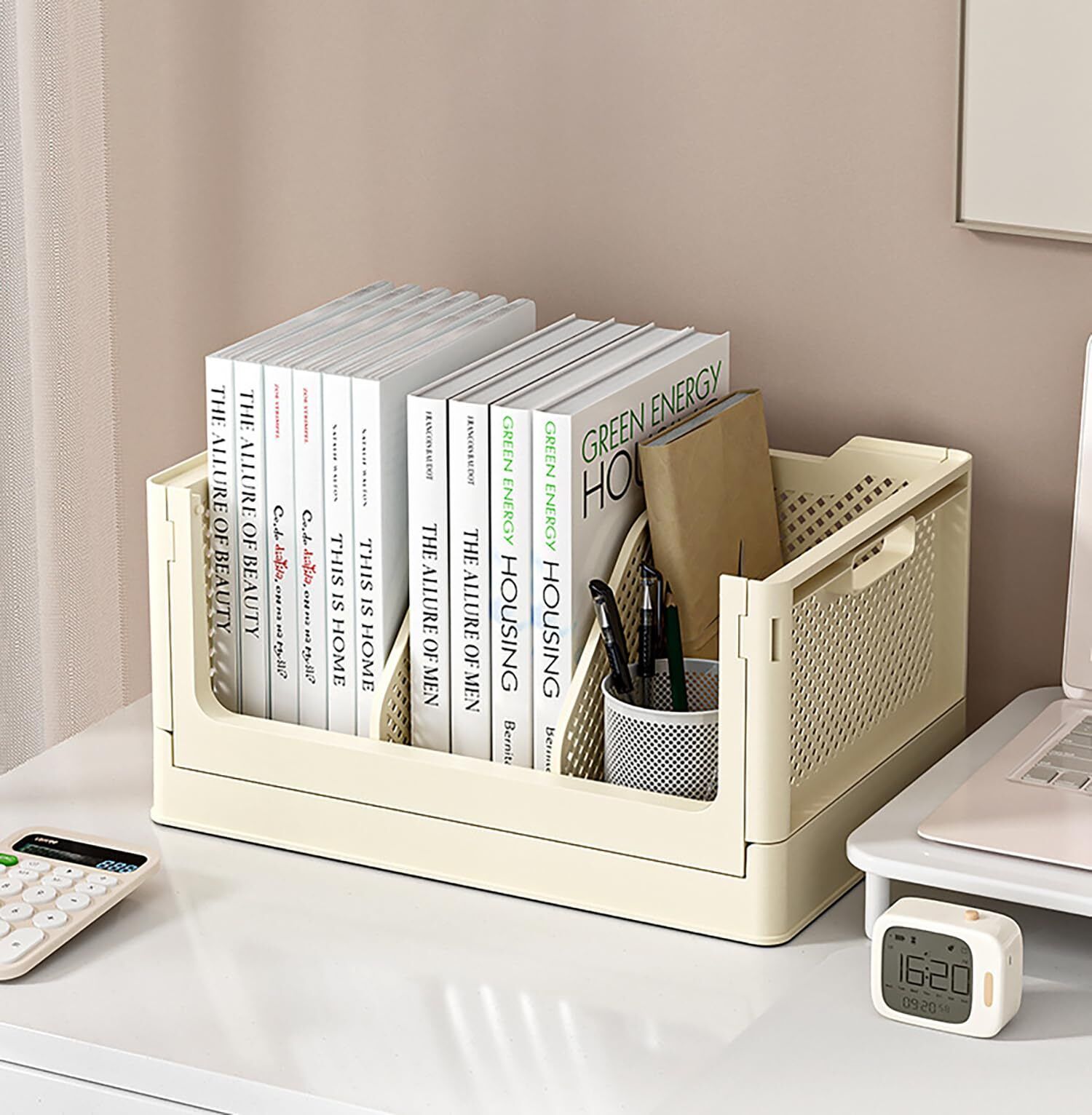 Multifunctional Organizer for Book Plastic Desktop Storage Box Plastic Open Book Shelf-image-9
