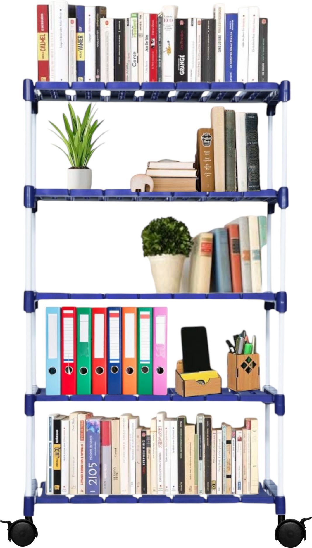 Bookcase 5-Tier Books Storage Organizer Open Display for Home, Office, Library Metal Open Book Shelf-image-9