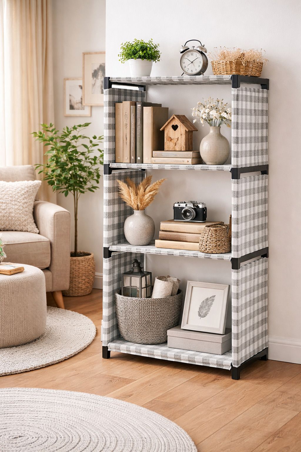 4 layer premium bookshelf with fabric cover Plastic Open Book Shelf