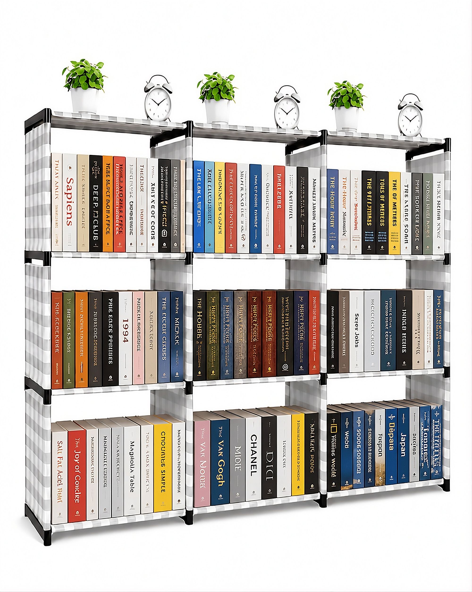 lotspek 9 Cube Multipurpose Storage Organizer Rack 3-Tier Non-Woven Fabric DIY Book Rack Plastic Semi-Open Book Shelf-picture-11