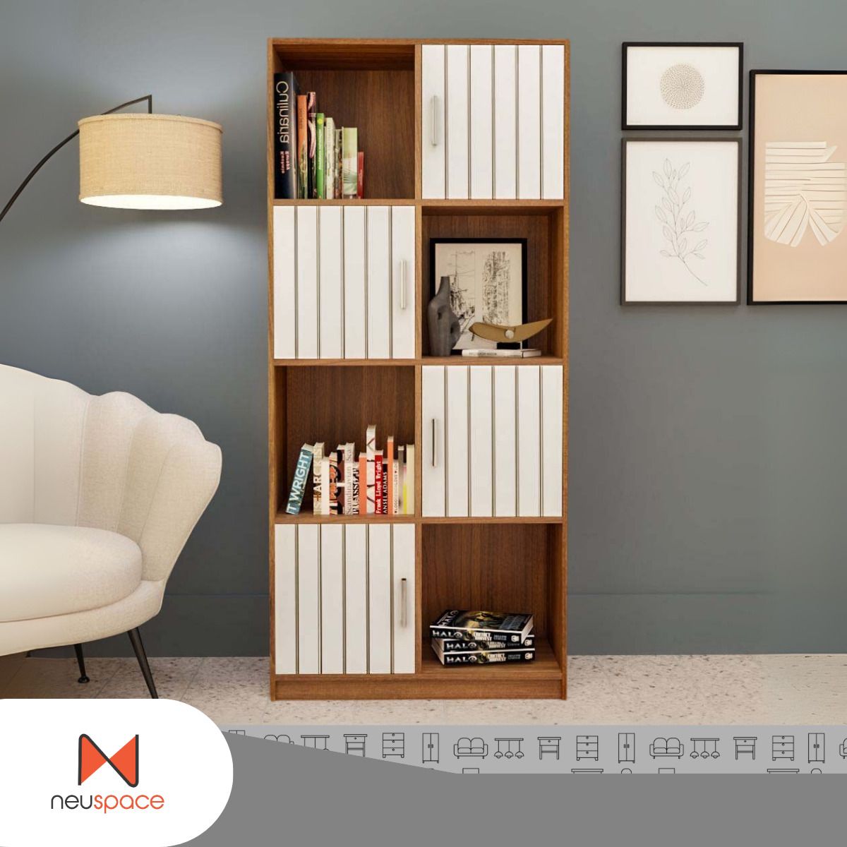 neuspace Cube Flouted Door Engineered Wood Semi-Open Book Shelf-picture-37
