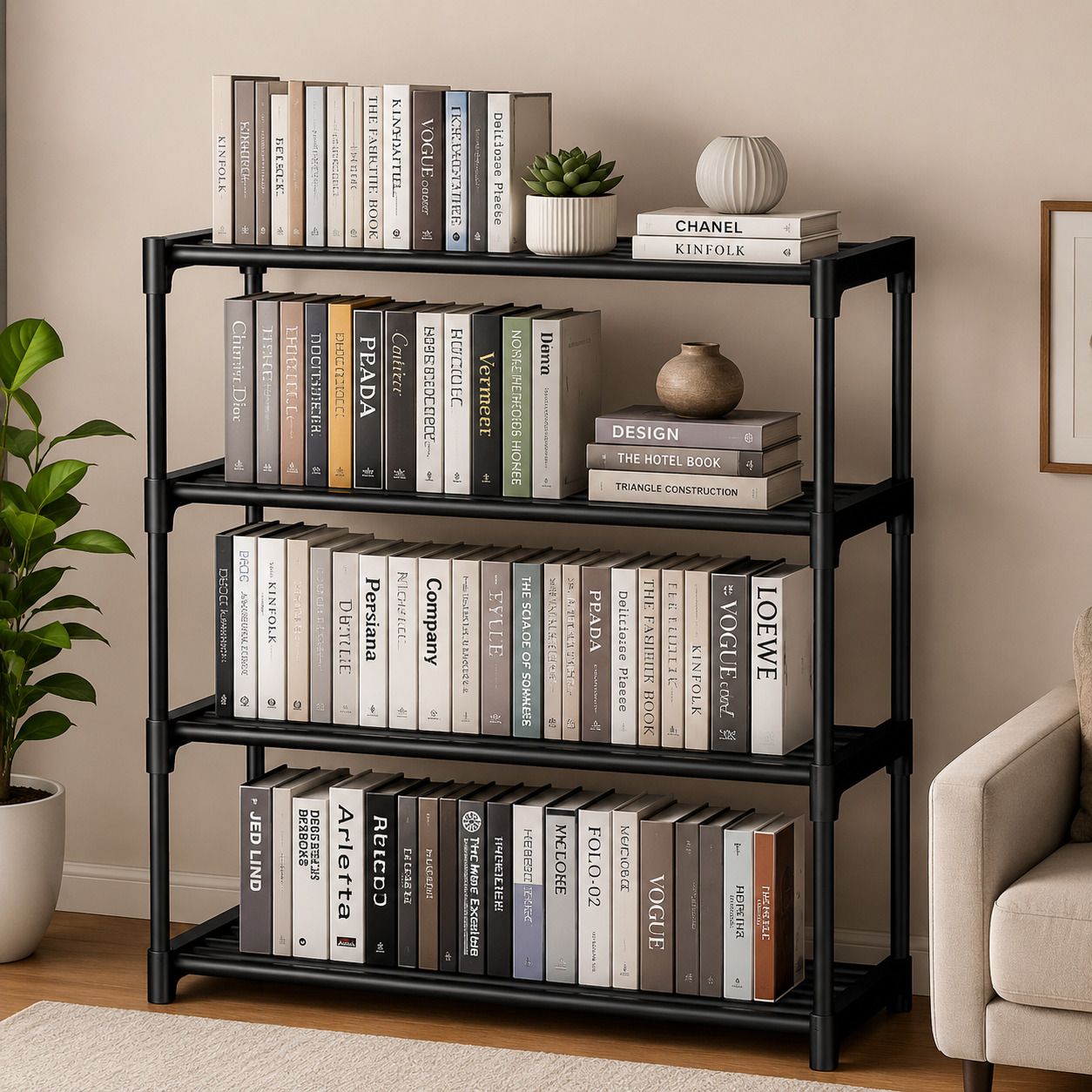 4 Tier Shoe Rack Collapsible Multipurpose Plastic Footwear Organizer Stand Plastic Open Book Shelf-image-16