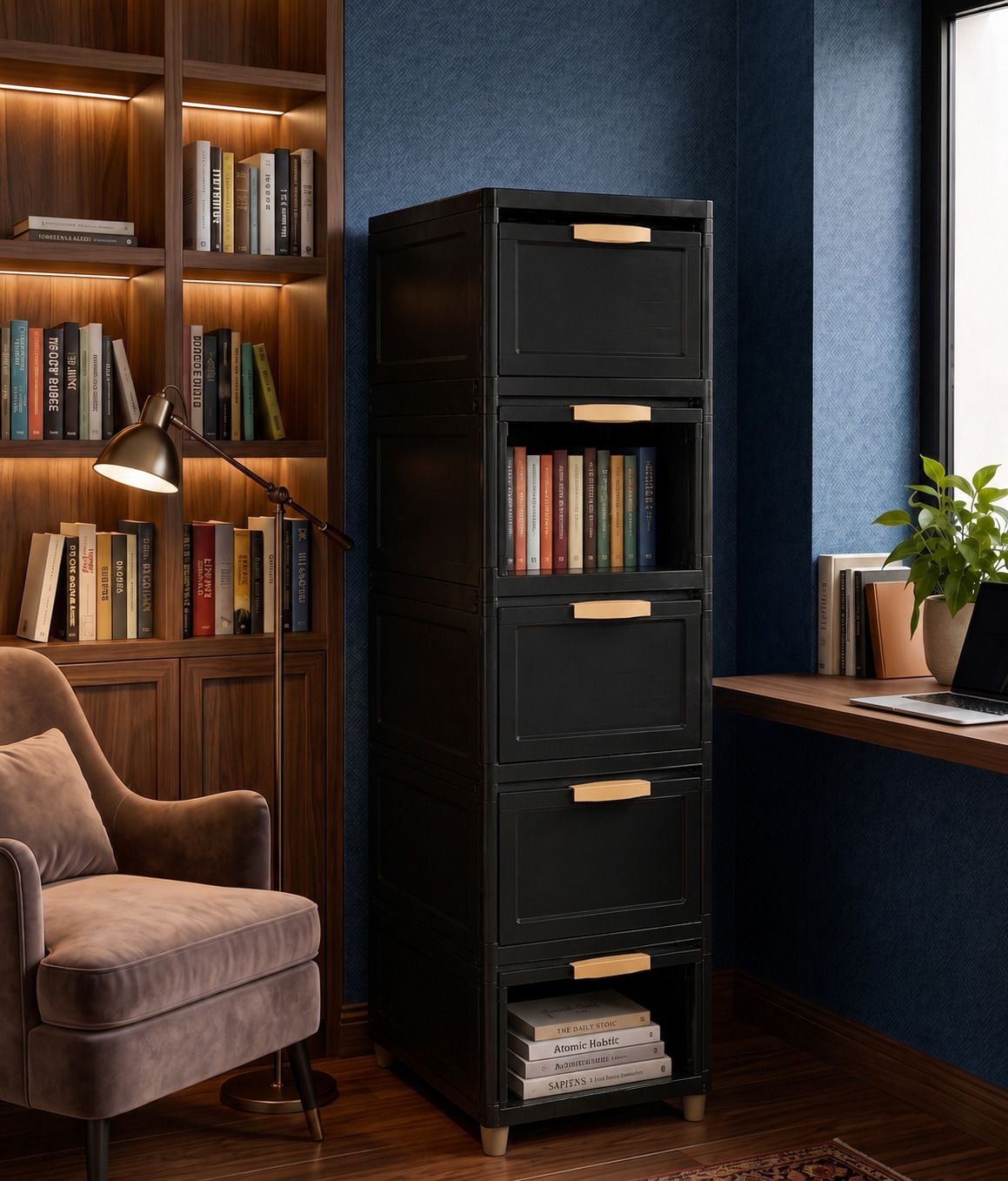 5 LAYER Foldable Plastic Book Shelf Storage Cabinet Plastic Semi-Open Book Shelf-image-15