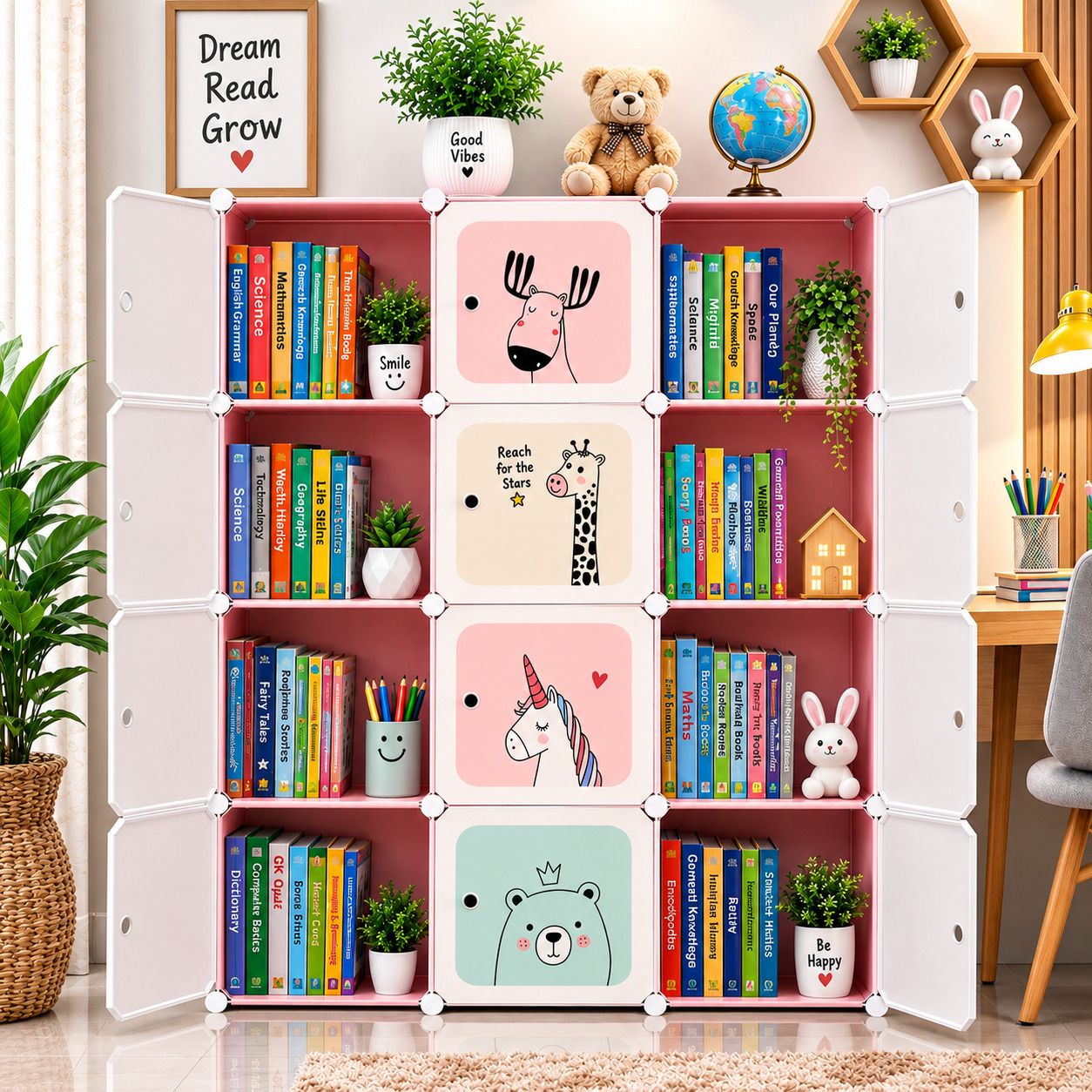 hayosha 12-Door 12-Shelf Plastic Adults Book Organizer Multipurpose Metal Open Book Shelf-picture-19
