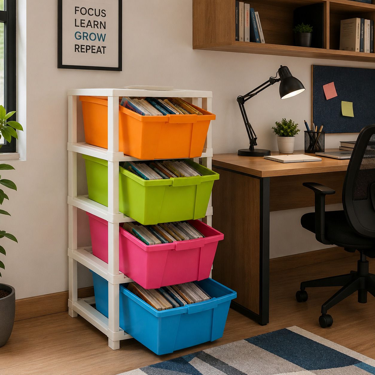 4 LAYER Foldable Plastic Book Shelf Storage Cabinet Plastic Semi-Open Book Shelf-image-7