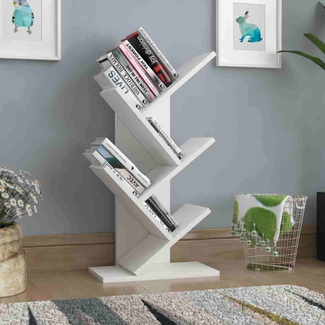Floresta Wud Tree Shape Book Shelf For Study Room/ Office/ Library | Engineered Wood Open Book Shelf-image-29