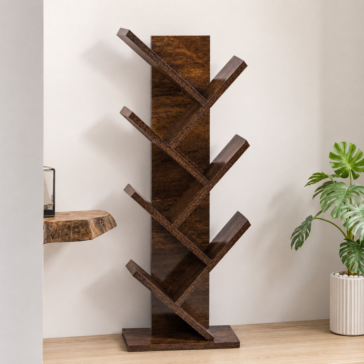 Modern Tree Bookshelf Series Solid Wood Open Book Shelf-image-49