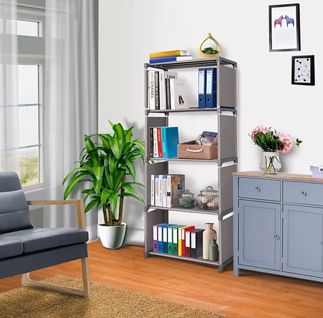5-Shelves Grey Metal Open Book Shelf