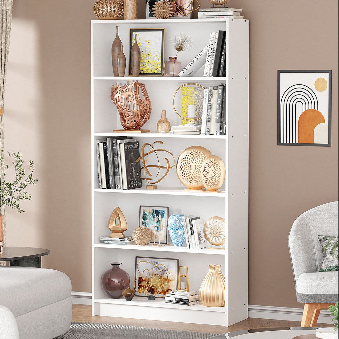 lukzer Multipurpose Rack MR-032 White Engineered Wood Close Book Shelf-picture-17