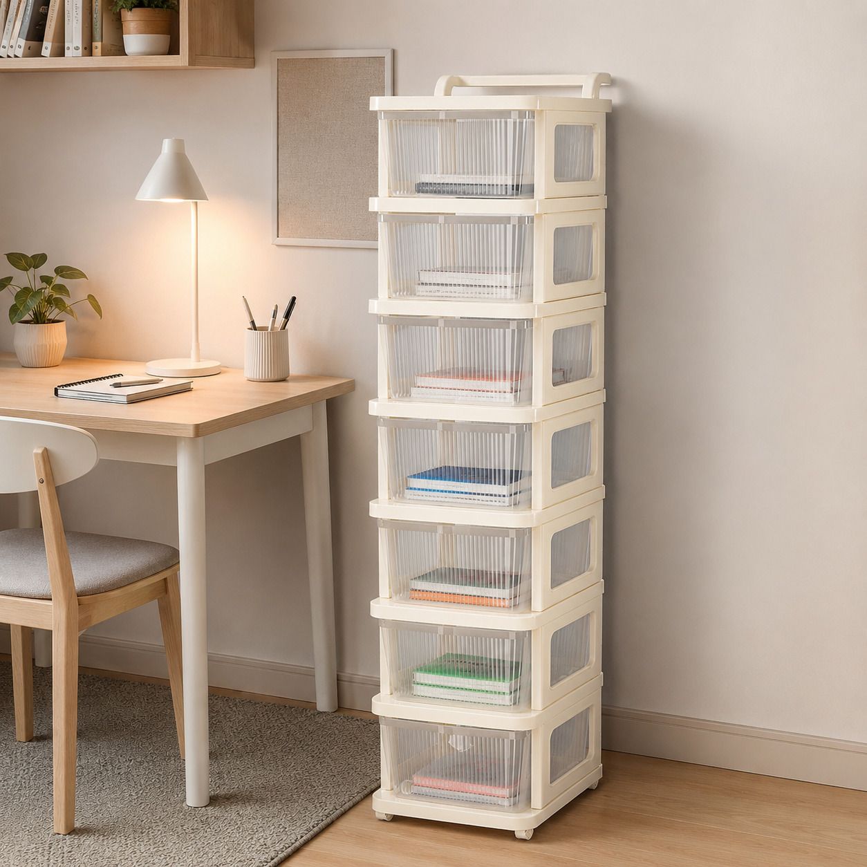 7 LAYER Foldable Transparent Plastic Book Shelf Storage Cabinet Plastic Semi-Open Book Shelf-image-38