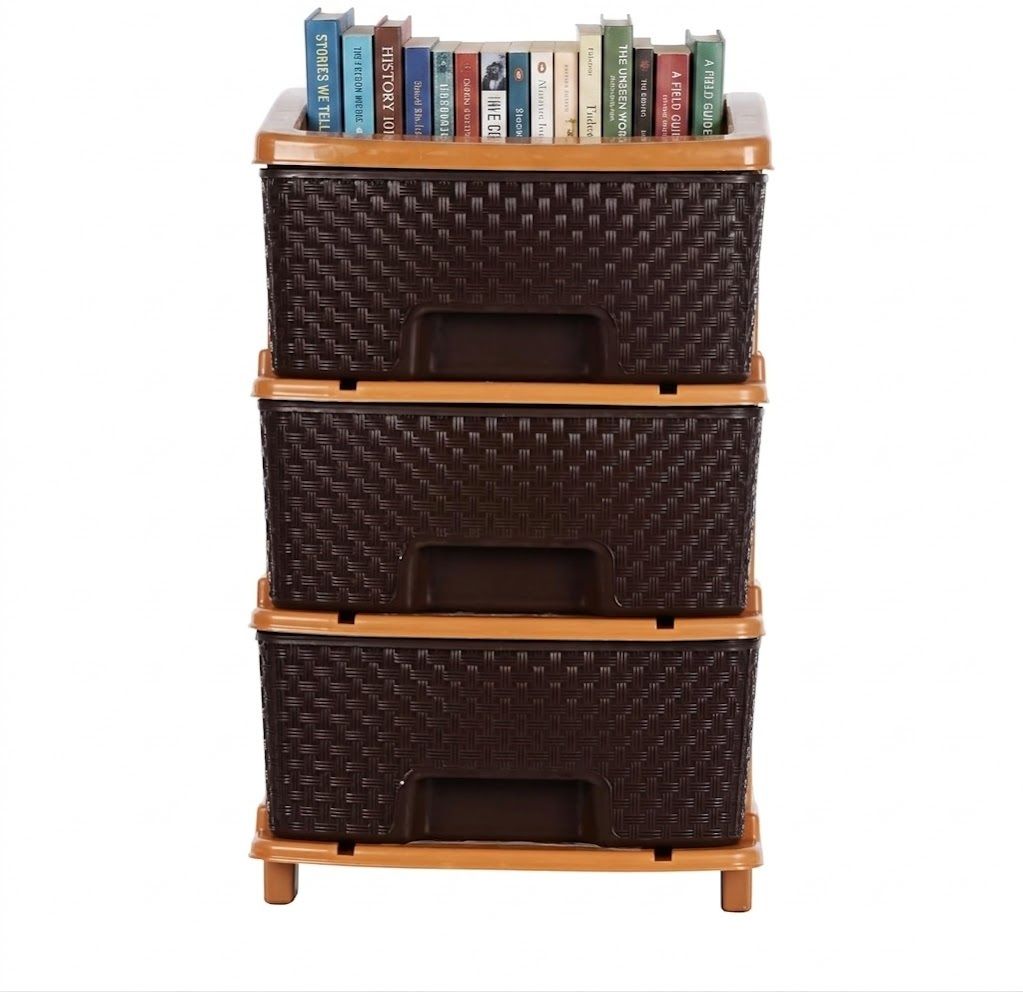 sumoware Multipurpose Storage Rack with Drawers | Brown & Beige Plastic Semi-Open Book Shelf-picture-10