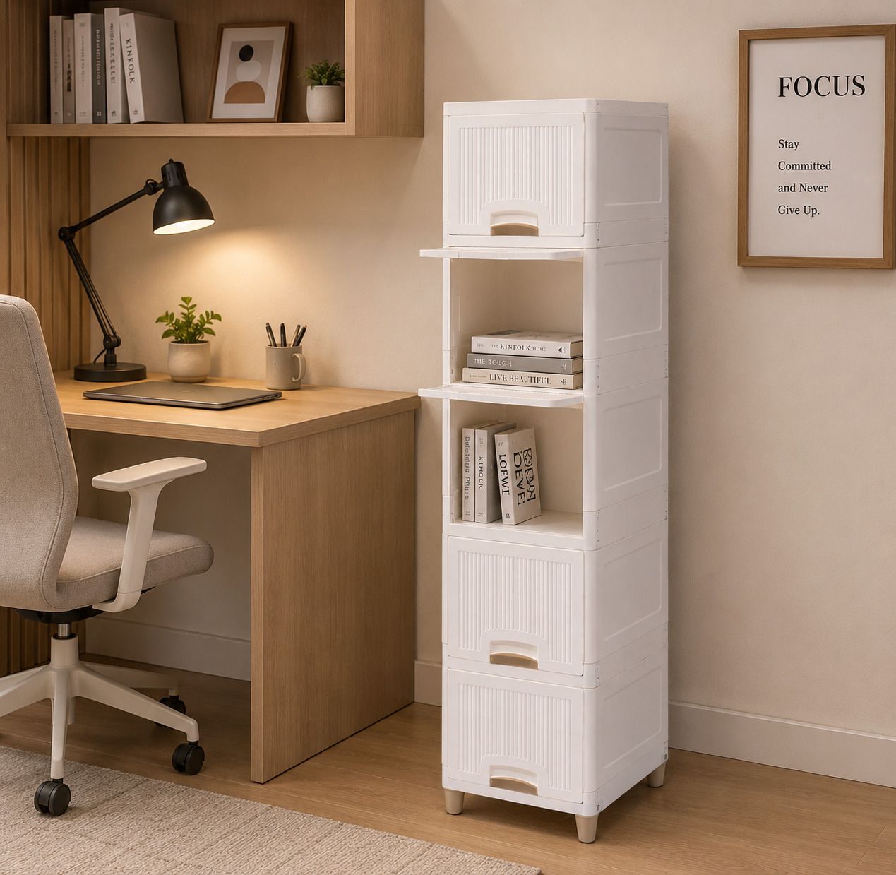 5 LAYER Foldable Plastic Book Shelf Storage Cabinet Plastic Semi-Open Book Shelf-image-12
